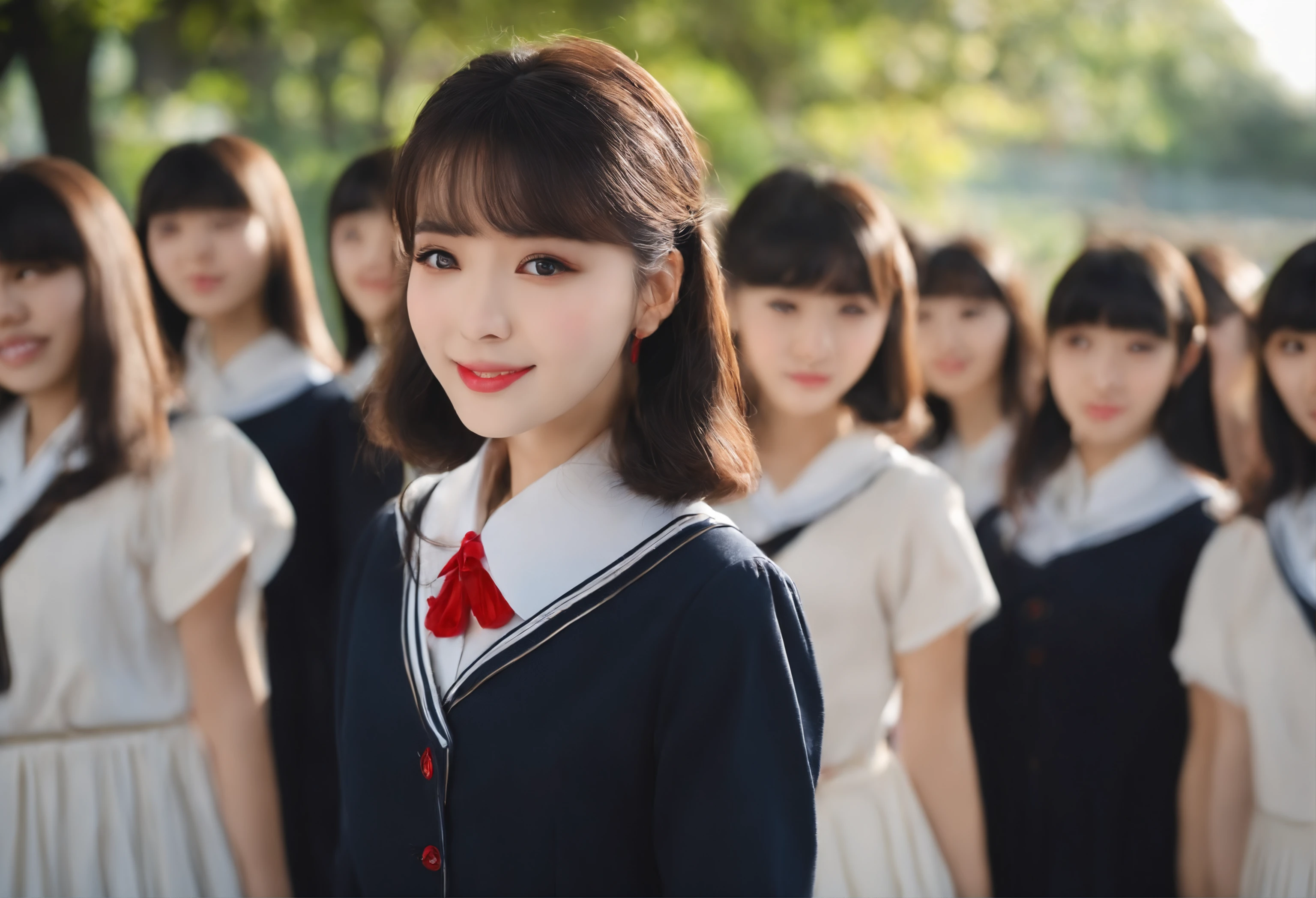 Cute High School Girl 校服 A dark-haired 40 people Class group photo