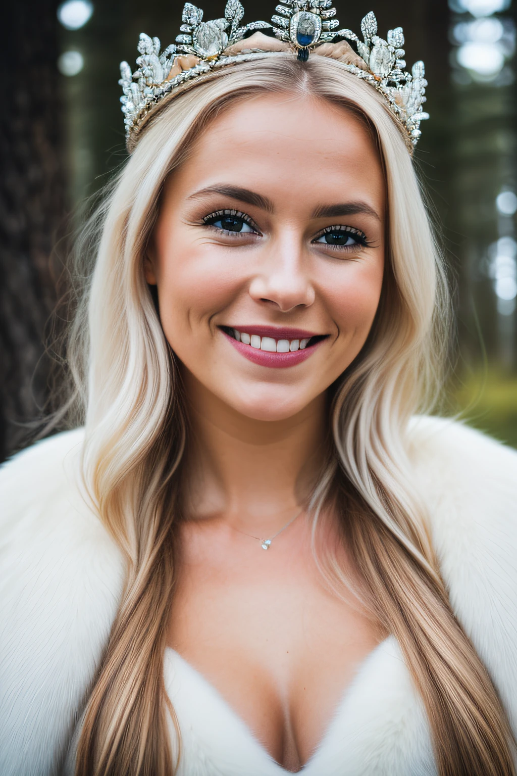 RAW photo, portrait of a beautiful nordic queen smiling, 8k uhd, dslr, soft lighting, high quality, film grain, Fujifilm XT3, perfecteyes eyes, medium shot