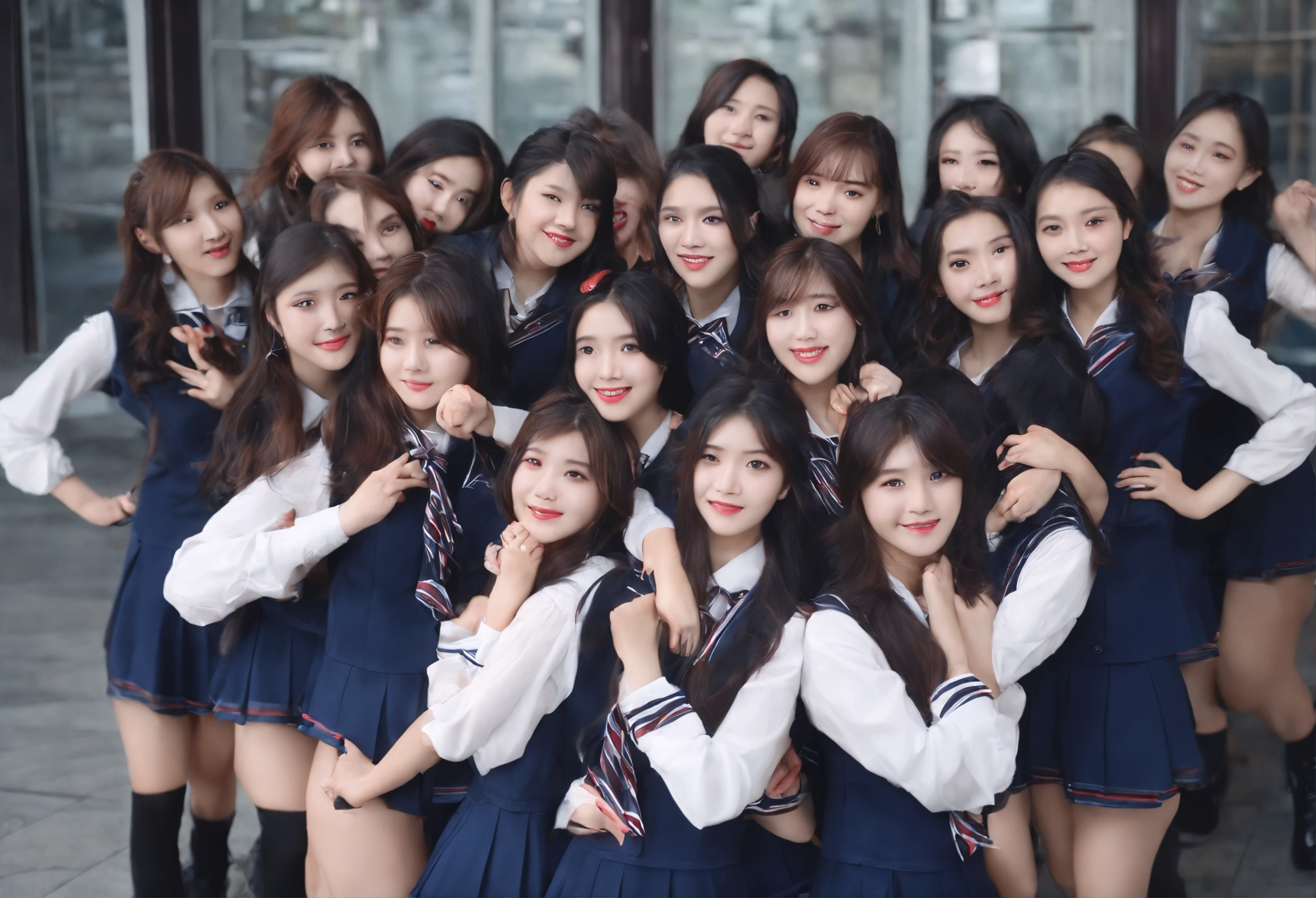 Cute High School Girl 校服 A dark-haired 10 people in group photograph