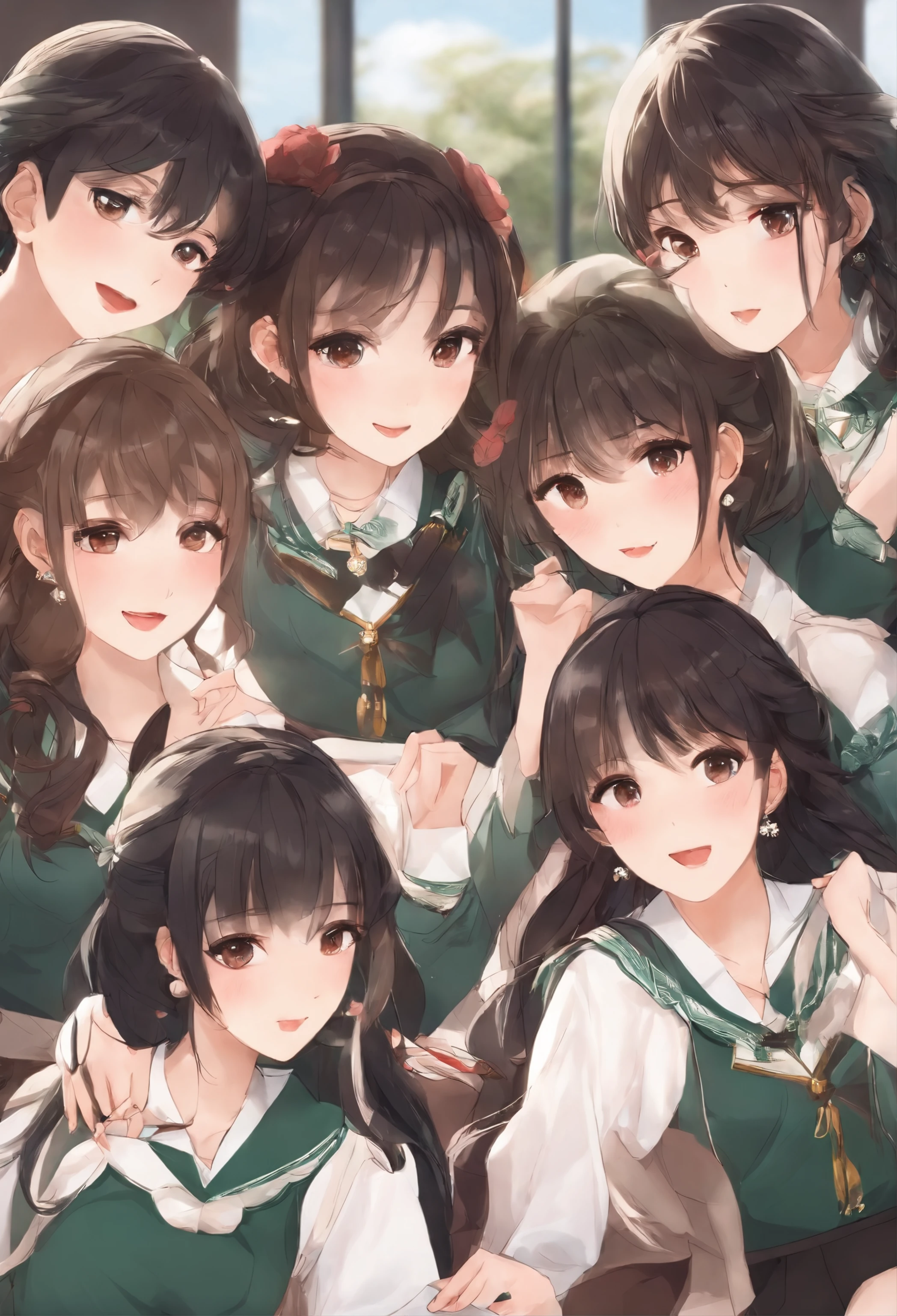 Cute High School Girl　校服　A dark-haired　10 people　in group photograph