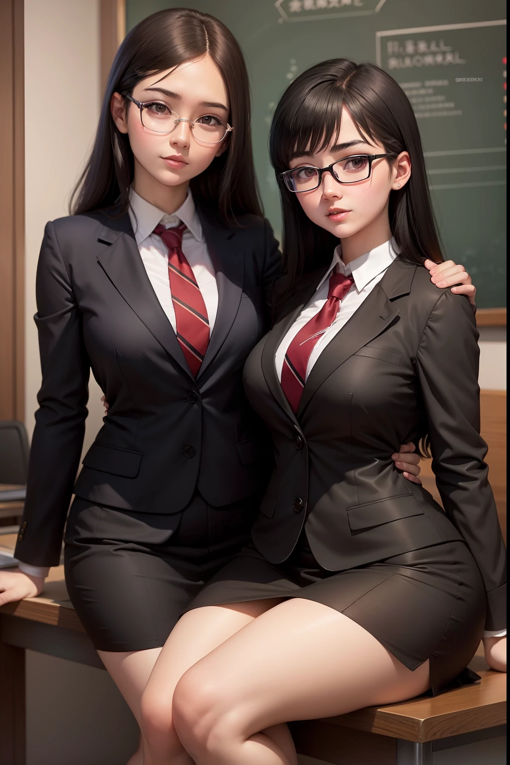 A dark-haired eye glasses Mini Uniform chairman Thick and snappy female high-school student