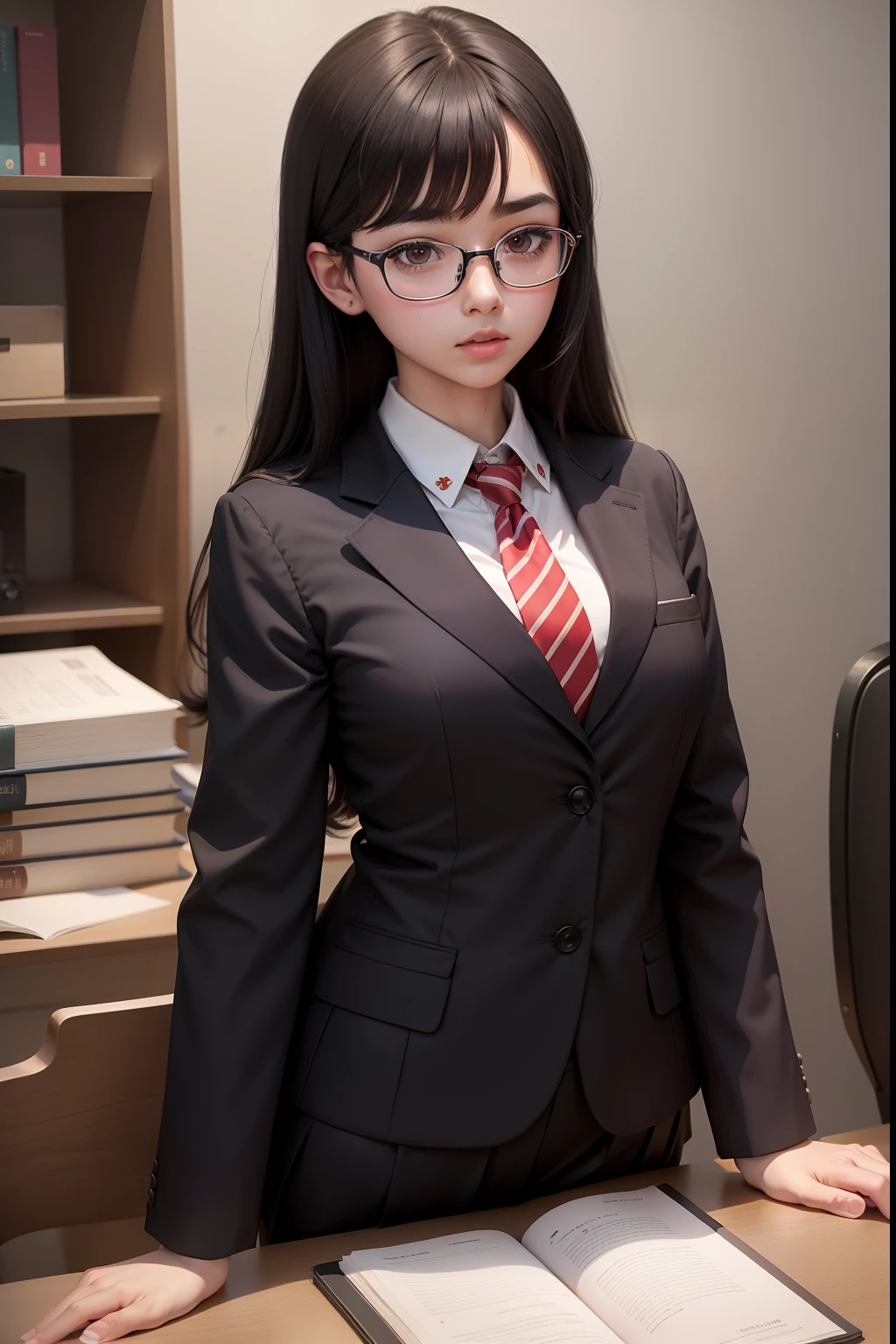 A dark-haired eye glasses Mini Uniform chairman Looks like it's going to tear female high-school student