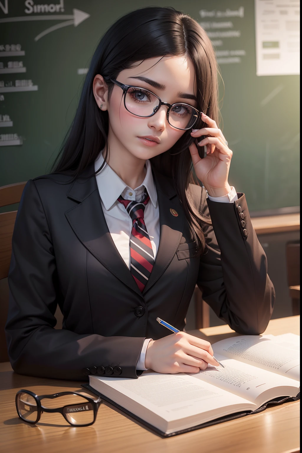 A dark-haired eye glasses Mini Uniform chairman Poyonpoyon female high-school student