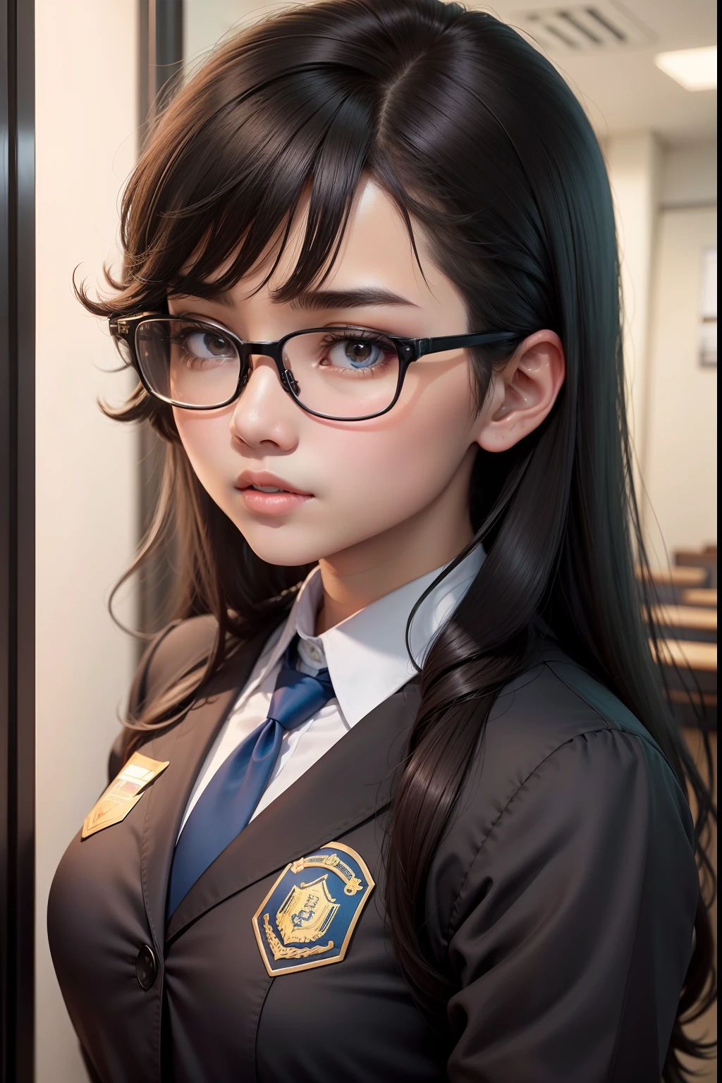 A dark-haired eye glasses Mini Uniform chairman Ulu Ulu female high-school student