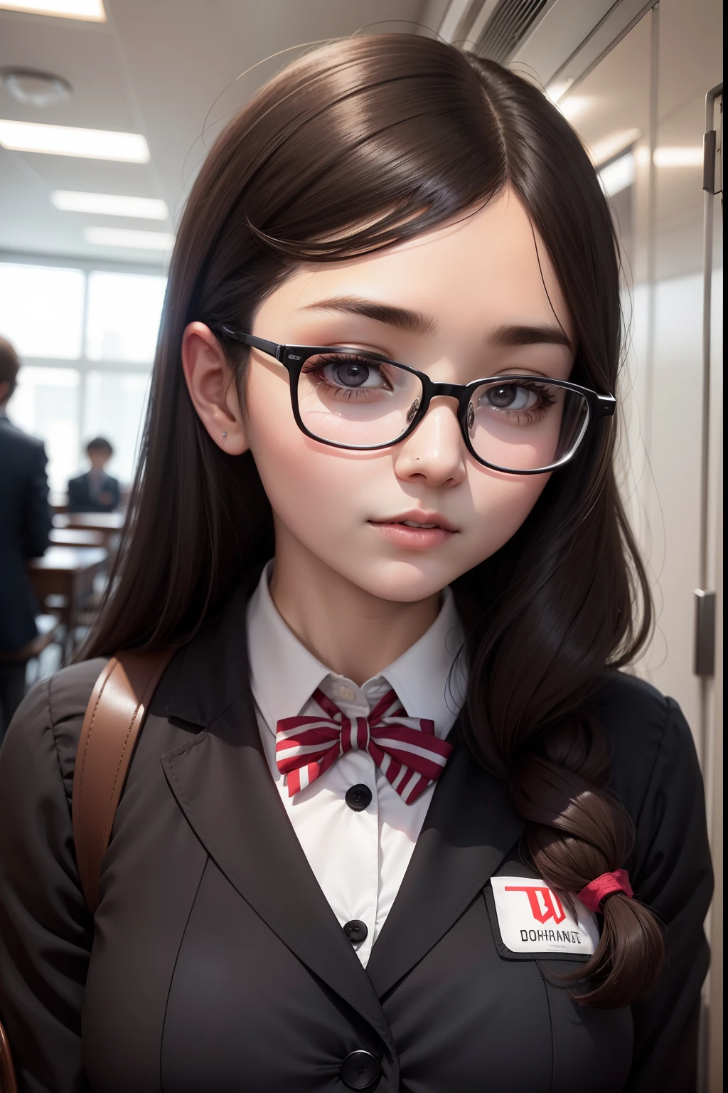 A dark-haired　eye glasses　Mini Uniform　chairman　Pudding　female high-school student