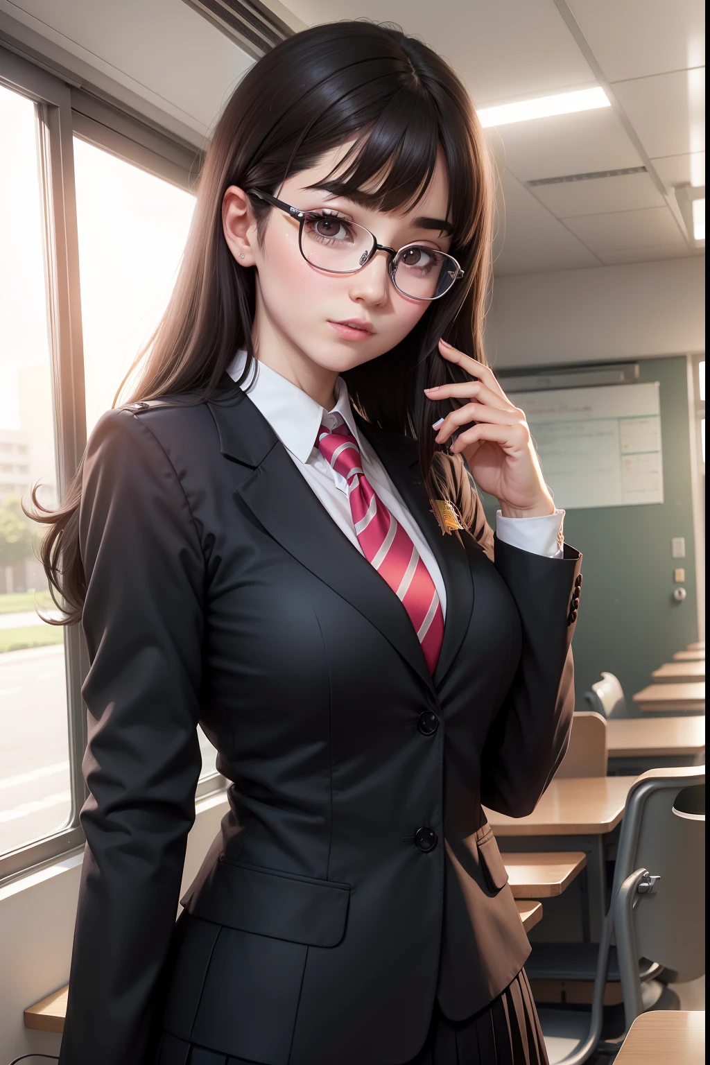 A dark-haired eye glasses Mini Uniform chairman Pudding female high-school student