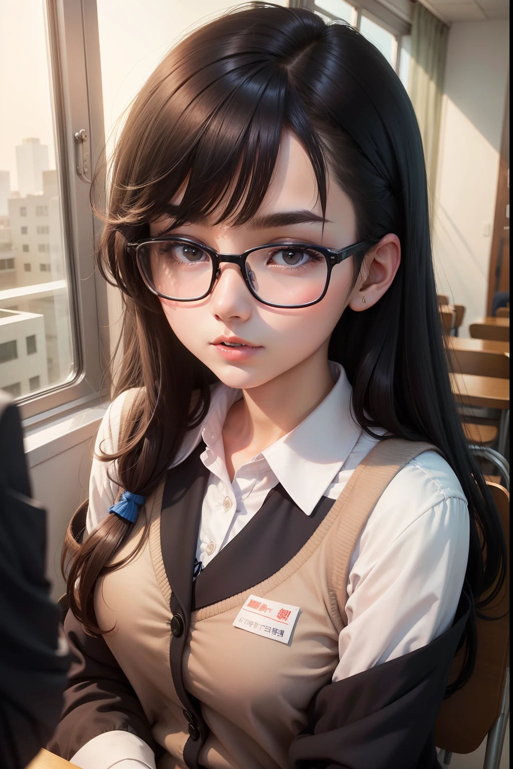 A dark-haired　eye glasses　Mini Uniform　chairman　Poyopoyo　female high-school student