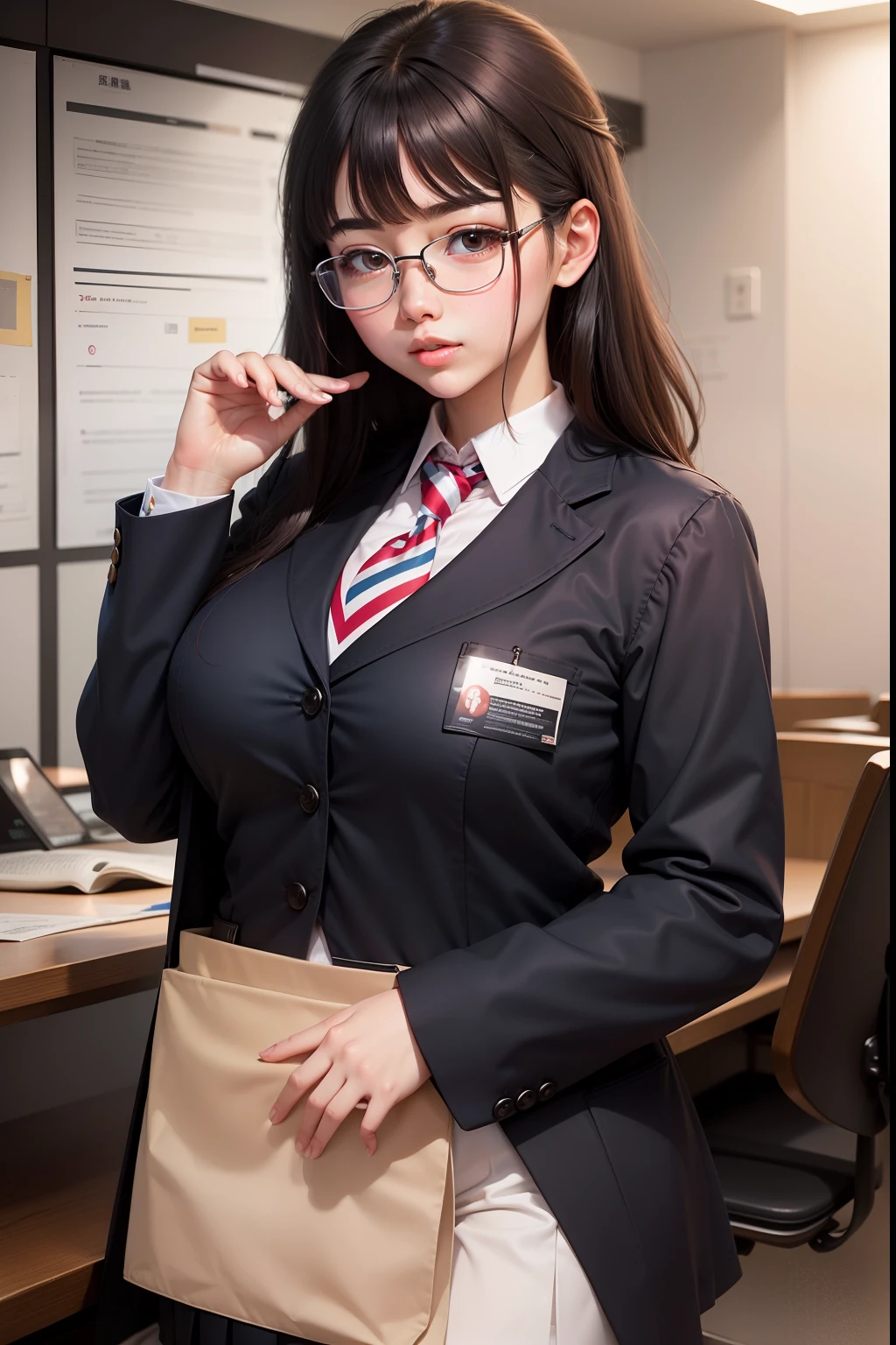 A dark-haired eye glasses Mini Uniform chairman Muchimuchi Plump female high-school student
