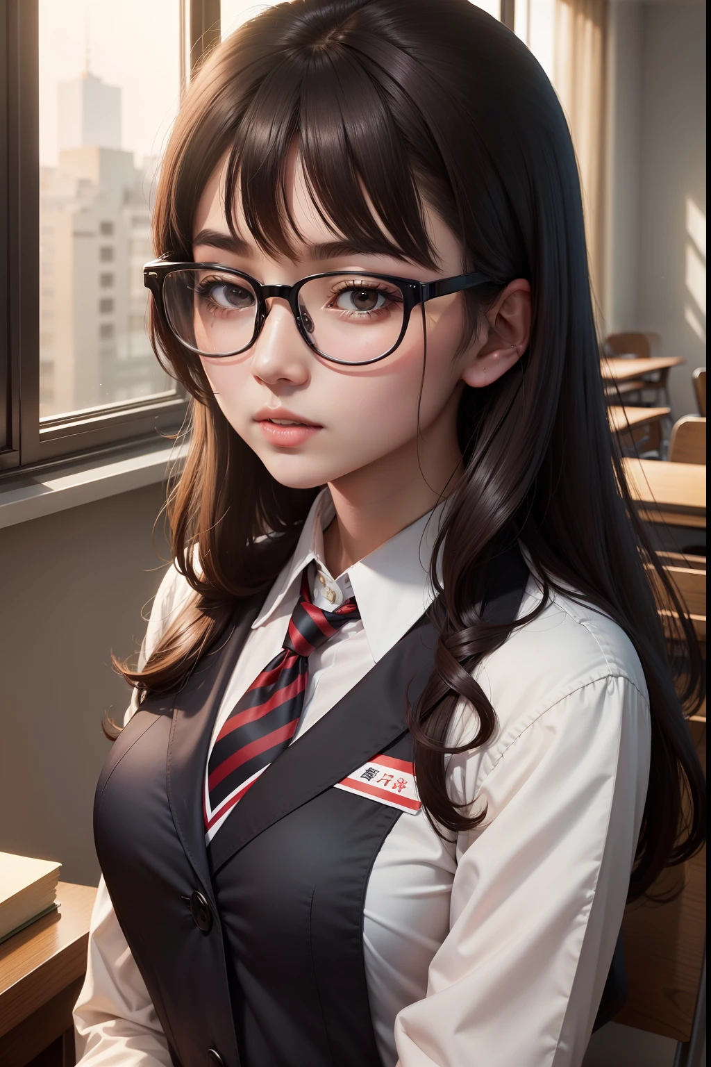 A dark-haired　eye glasses　Mini Uniform　chairman　Chewy　It's sloppy　female high-school student