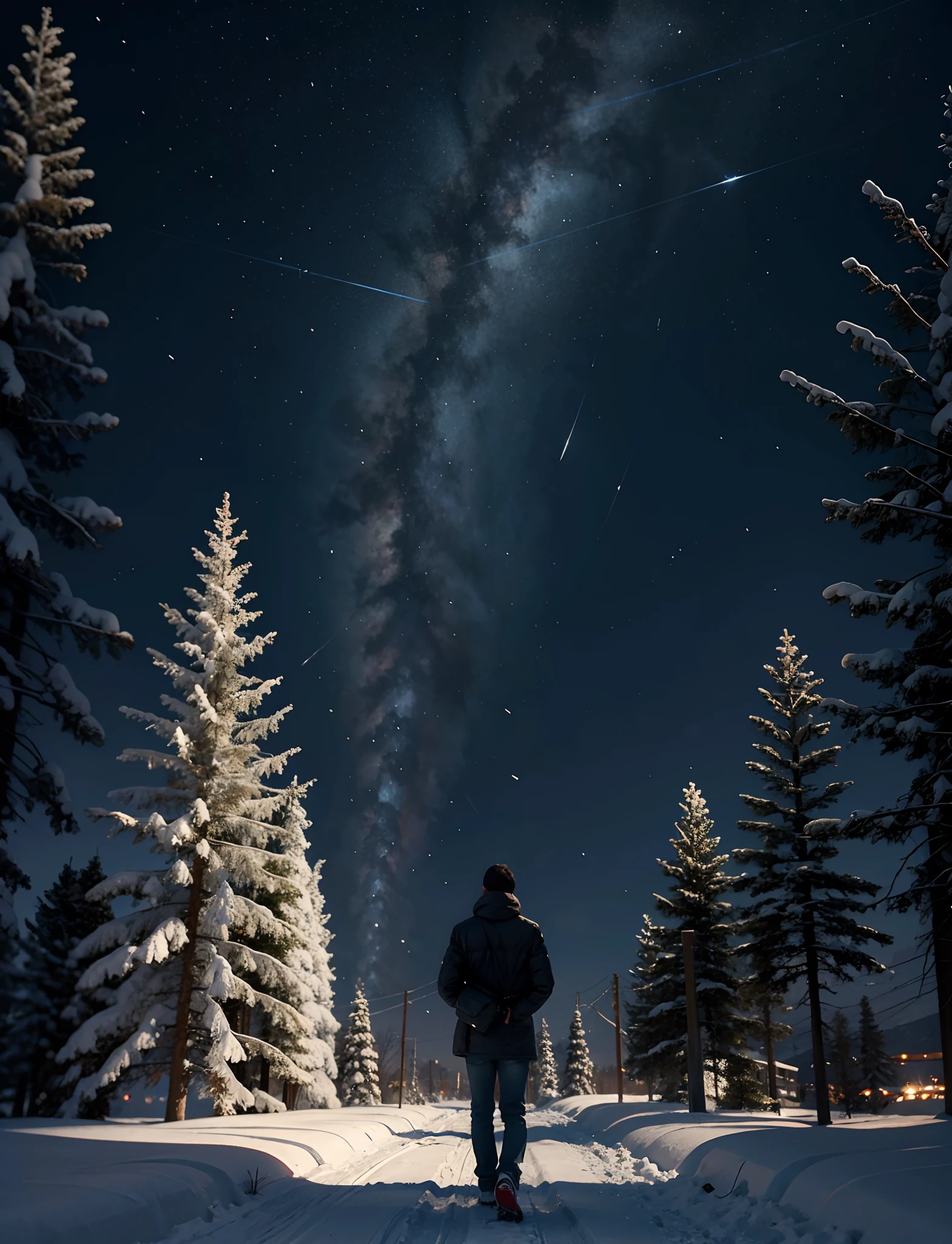 Lonely back on a snowy night