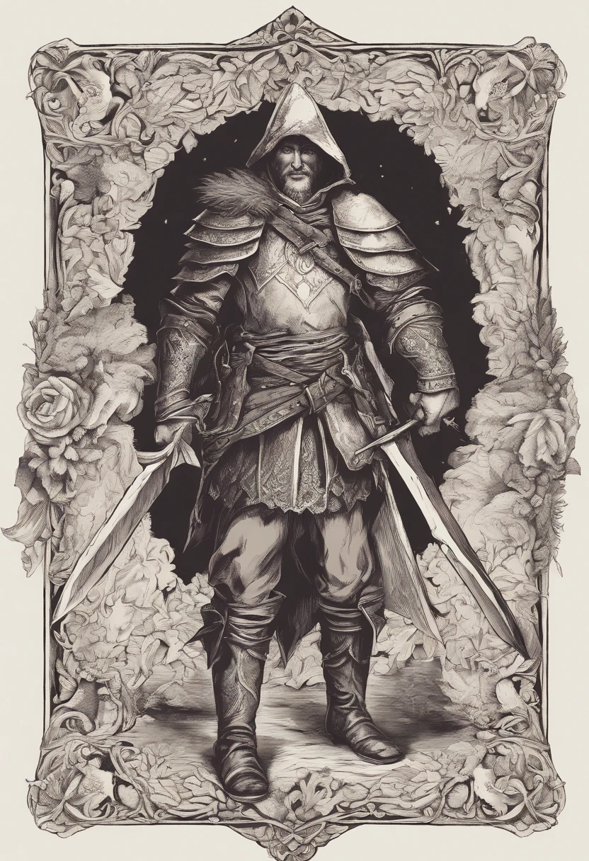 humano ladino com uma armadura desgastada escondido nas sombras, he's a thief q acts sneakily, medieval
