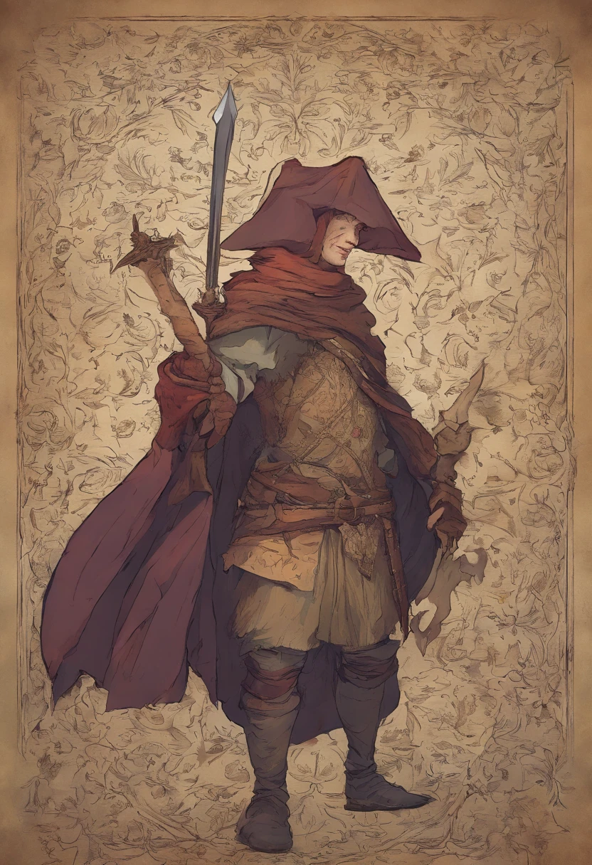 humano ladino com uma armadura desgastada escondido nas sombras, he's a thief q acts sneakily, medieval
