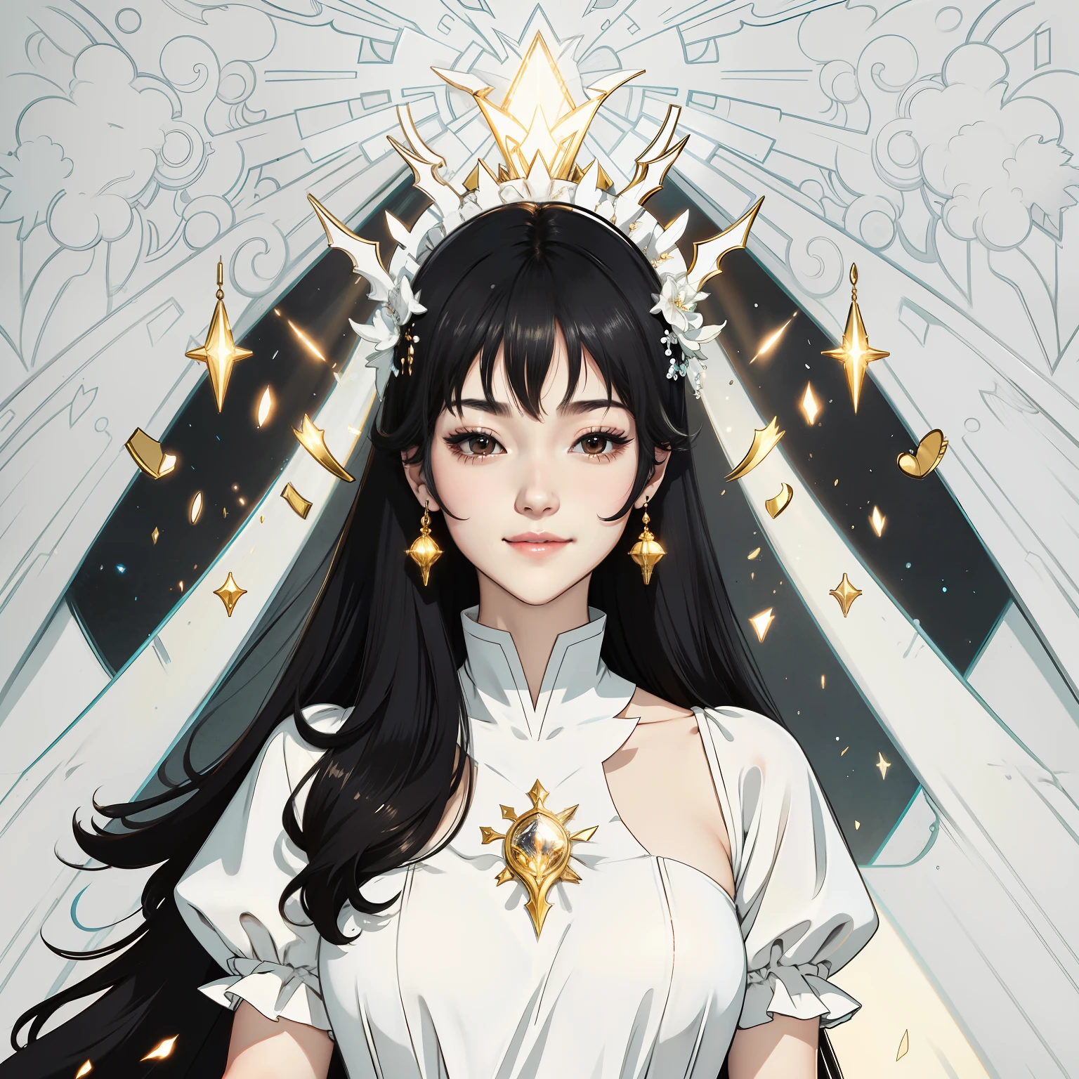 Smile, Black hair, Delicate face, Facing the audience, Masterpiece, Best quality, Super fine, Anime style, BEST lighting , Cinematic light , White skin tone