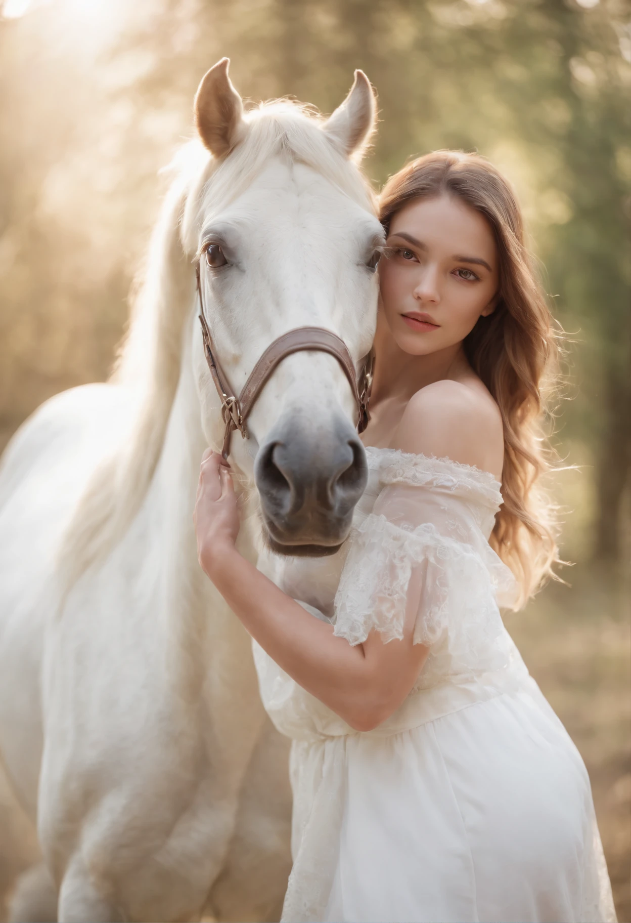 (((centaur horse)))(((Centaur girl)))(((The upper body of a person grows on the torso of a horse)))White clothes,Full body like,in a panoramic view,Big picture,A high resolution,