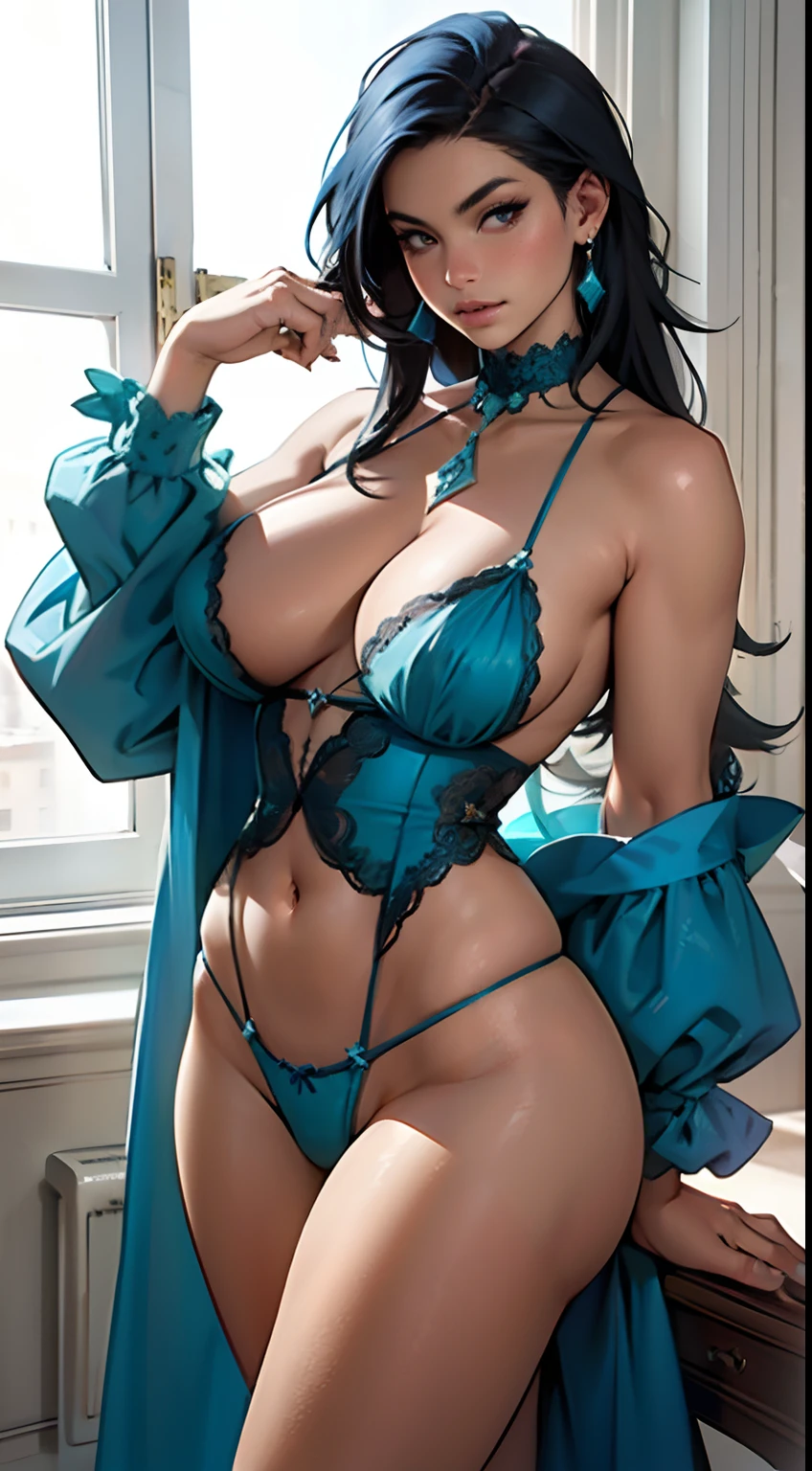 Hermosa mujer, The most beautiful, cabello azul, figura perfecta, hermoso cuerpo exuberante, curvilinear, Micro lingerie