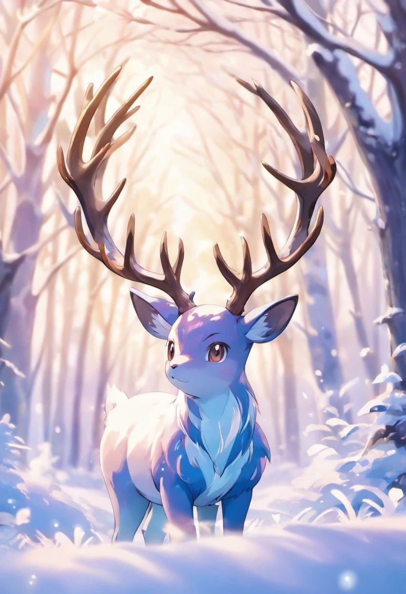 (A)Unique,deer antlers, (Best quality),Ultra-detailed, (Realistic:1.37), (Vivid colors), (Bokeh), (hdr) blue colors, Has the power of frost