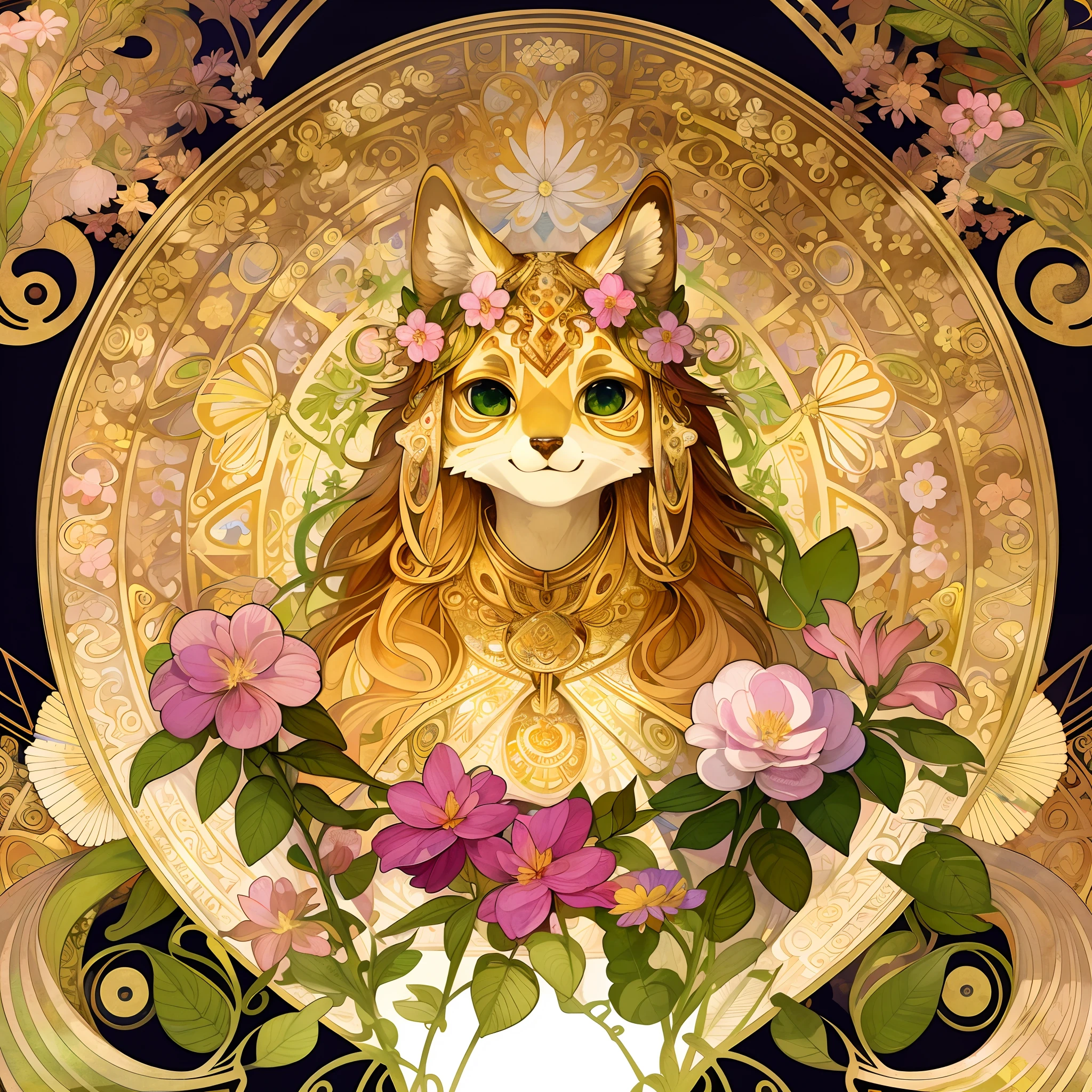 highres, top quality, best quality, paid reward available, High-quality illustrations by Alfons Mucha, unparalleled masterpiece, perfect artwork, absurdres, logo mark, stamp, Geometric pattern, vector-art, masterpiece(kemono, furry anthro)flower,