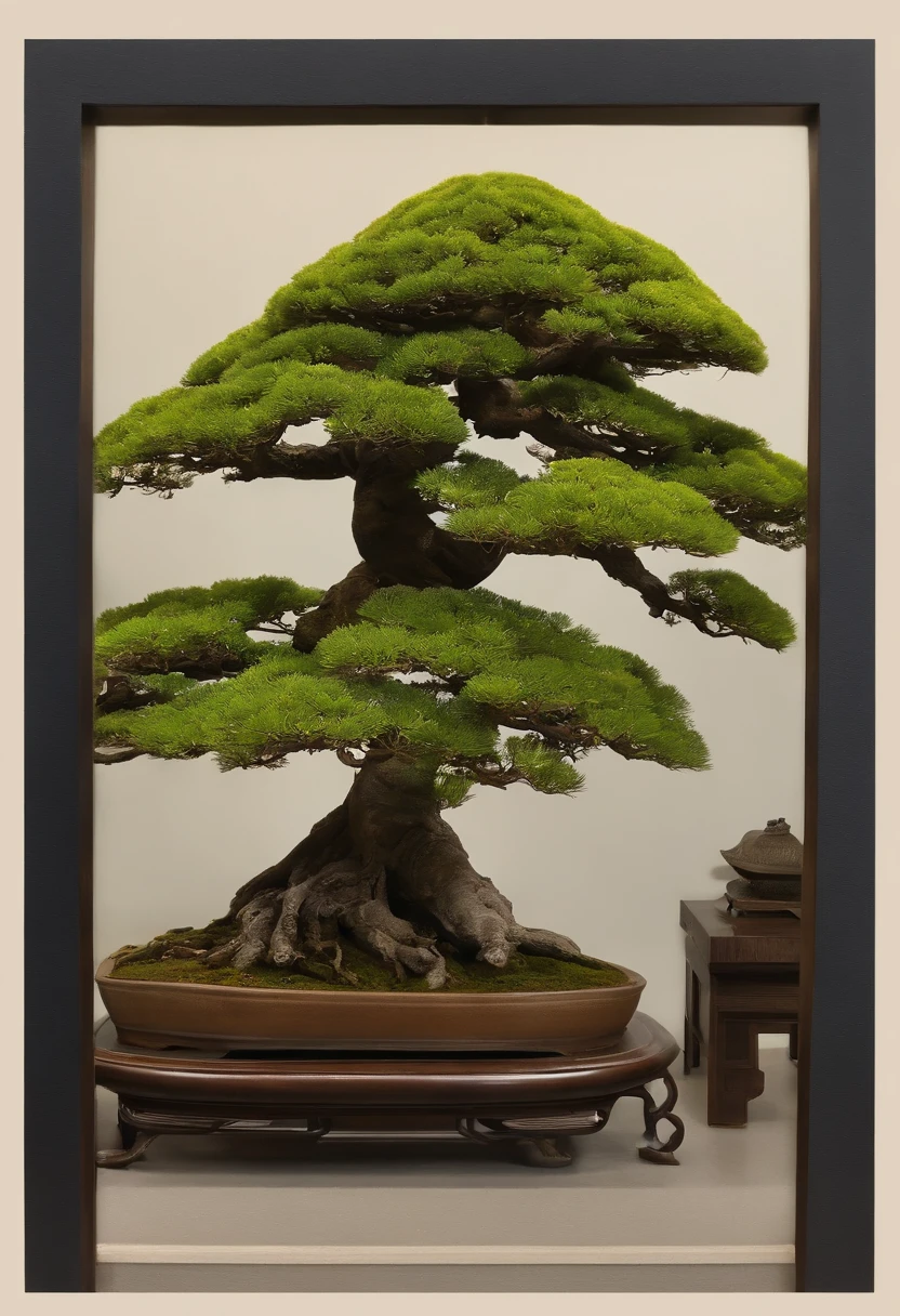 A tree with a sign that says Caldas Bonsai, bonsai, feito de bonsai, inspirado em Yoshida Hanbei,inspired by Óscar Domínguez, Arte conceitual 2022,