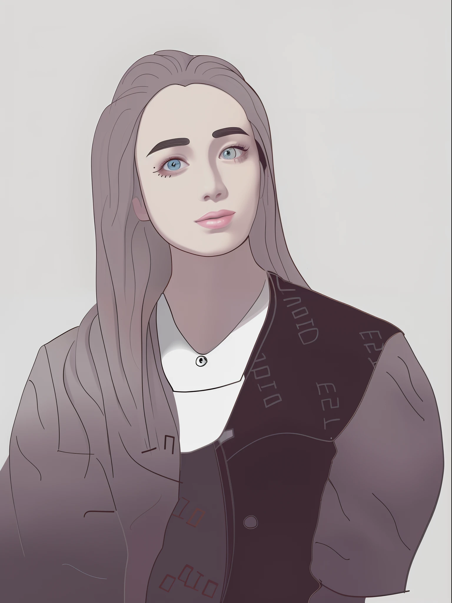 A painting of a woman with long hair and a belt, portrait of jossi of blackpink, Portrait of Billie Eilish, line art portrait, Portrait of Billie Eilish, portrait of ariana grande, portrait of kim petras, line art illustration, drawn in the style of mark arian, bold lineart, line art colouring page, Simple lines of art, illustration line art style