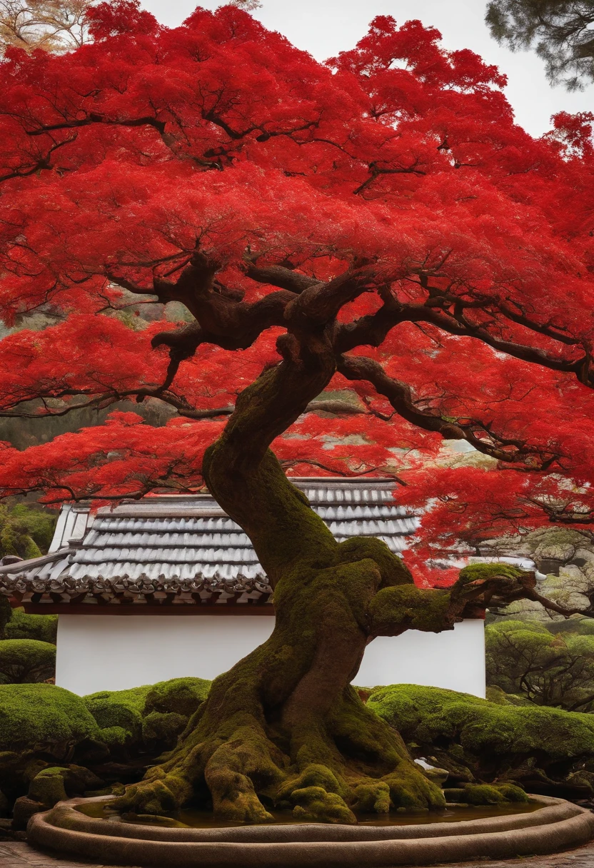 a red leaf tree with a sign that says bonsai syrup, bonsai, feito de bonsai, inspirado em Yoshida Hanbei,inspired by Óscar Domínguez, Arte conceitual 2022, fundo branco