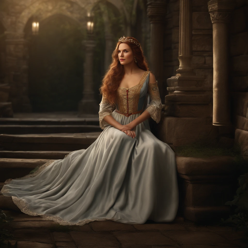 (best quality,4k,8k,highres,masterpiece:1.2),ultra-detailed,(realistic,photorealistic,photo-realistic:1.37),detailed hair,medieval style,long dress,woman with detailed hair,woman in medieval style,long dress,fantasy,portrait,medieval-inspired art,vibrant colors,soft lighting