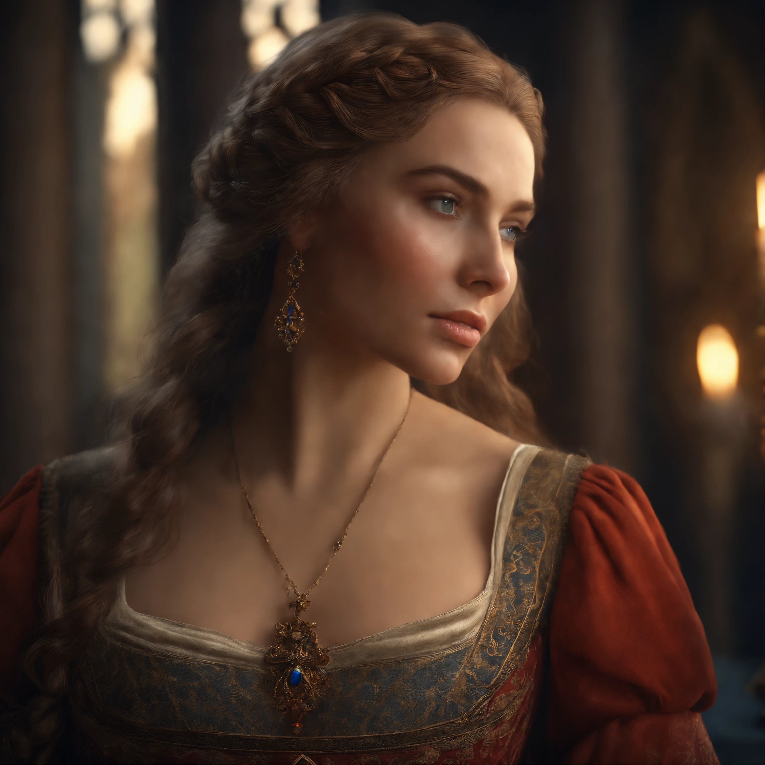 (best quality,4k,8k,highres,masterpiece:1.2),ultra-detailed,(realistic,photorealistic,photo-realistic:1.37),detailed hair,medieval style,long dress,woman with detailed hair,woman in medieval style,long dress,fantasy,portrait,medieval-inspired art,vibrant colors,soft lighting