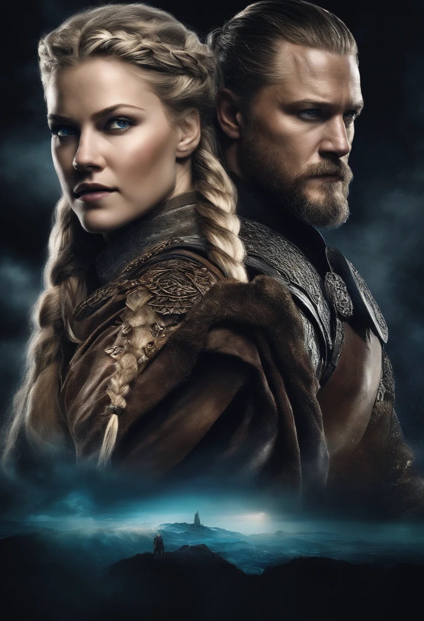 Ragnar e Lagertha em Valhalla, Biomechanicals, estranho, assustador, Pesadelo, cores muito brilhantes, light particles, com luz brilhante, Mshiff, Arte do papel de parede, Papel de parede UHD