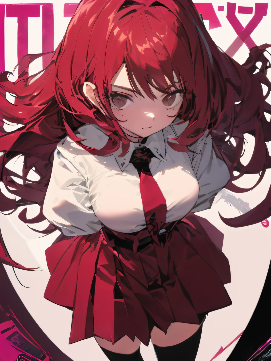 (masterpiece、top-quality),(comic book style),(linear art_Anime),(masutepiece, Best Quality, ),(Laura Bad Picture:1.2),(Lora Add Details:1.2),Highly detailed flat color:0.8, 8K,1 girl in,hi-school girl、high-school uniform、dark red hair、dark brown eyes、school background