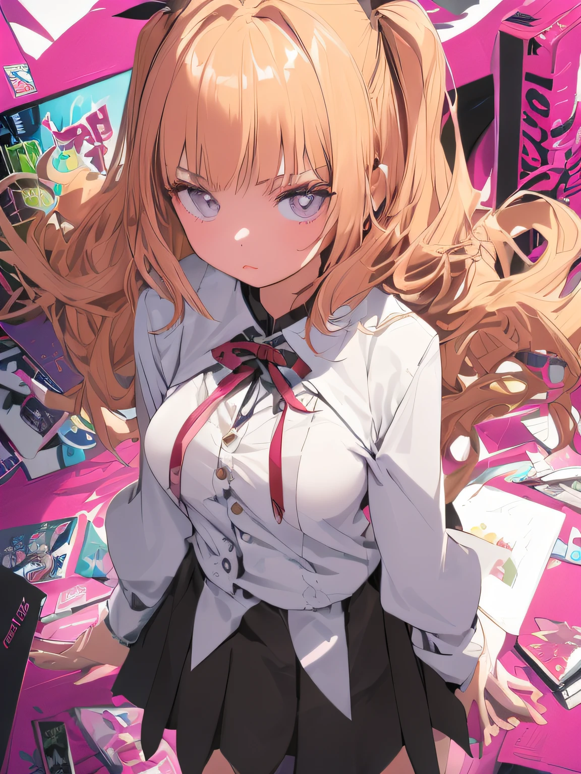 (​masterpiece、top-quality),(comic book style),(linear art_Anime),(masutepiece, Best Quality, ),(Laura Bad Picture:1.2),(Lora Add Details:1.2),Highly detailed flat color:0.8, 8K,1 girl in,hi-school girl、high-school uniform,school  background