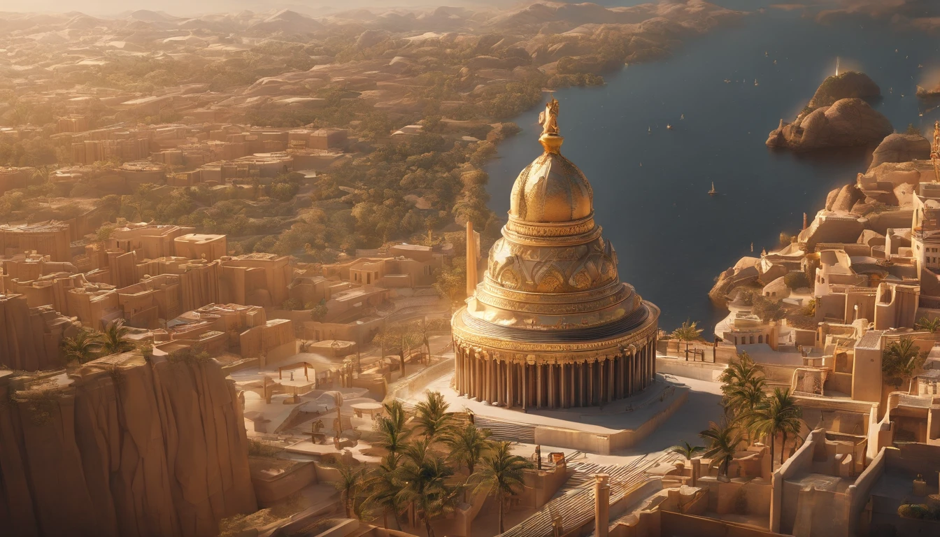 huge standing full body gold statue of king nebuchadnezzar of lon touching the clouds in the middle of bible times of babyhighly detailed concept art soft sharp focus dramatic lighting highly detailed art cinematic 8k amazing shadows (background) highly detailed: 1.0 )8k (cinematic photorealistic: 1.3) (epic realistic, HDR, intricate detail, hyperdetailed, cinematic, ring light, muffled: 1.5) Detailed facial skin pores, (photorealistic, dramatic, focus sharp, 8k) Octane rendering, mid-day base