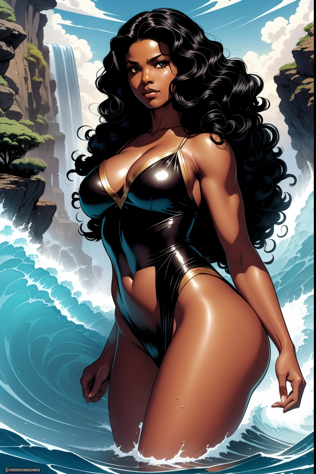 (NSFW)Bêlit, a Rainha da Costa Negra ,Uma mulher shemita, sua pele branca como o luar,rica cabeleira negra, As dark as a stygian night, it fell in shiny wavy curls over her soft back,olhos negros, esbelta, mas parecida com uma deusa,at the same time malleable and voluptuous,The only outfit he wore was a wide sash, de seda. Seus membros brancos como o marfim, e as esferas alvas de seus seios, rica cabeleira negra, As dark as a stygian night, it fell in shiny wavy curls over her soft back,olhos negros,cenario principal o conves do navio pirata Tigresa(cena detalhada,cinematografica,natural lightting)arte inspirada Mark Schultz.