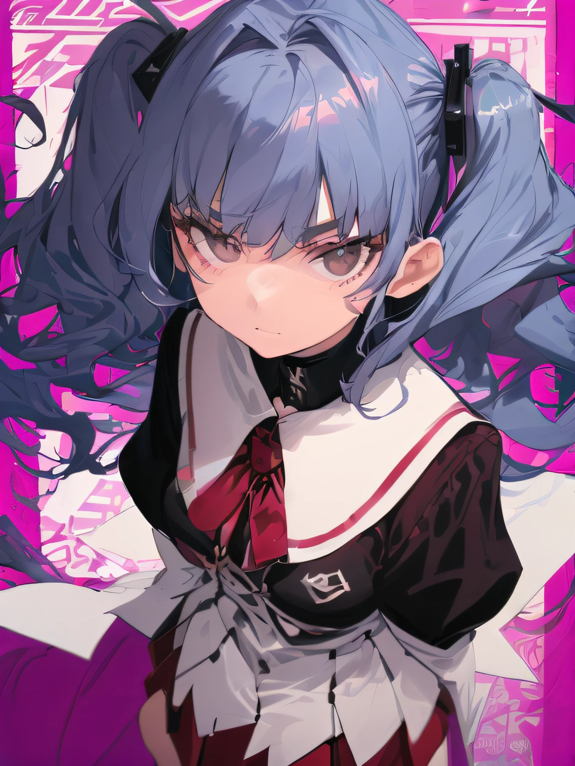 (masterpiece、top-quality),(comic book style),(linear art_Anime),(masutepiece, Best Quality, ),(Laura Bad Picture:1.2),(Lora Add Details:1.2),Highly detailed flat color:0.8, 8K,1 girl in,hi-school girl、high-school uniform、Dark blue hair、dark brown eyes、school background