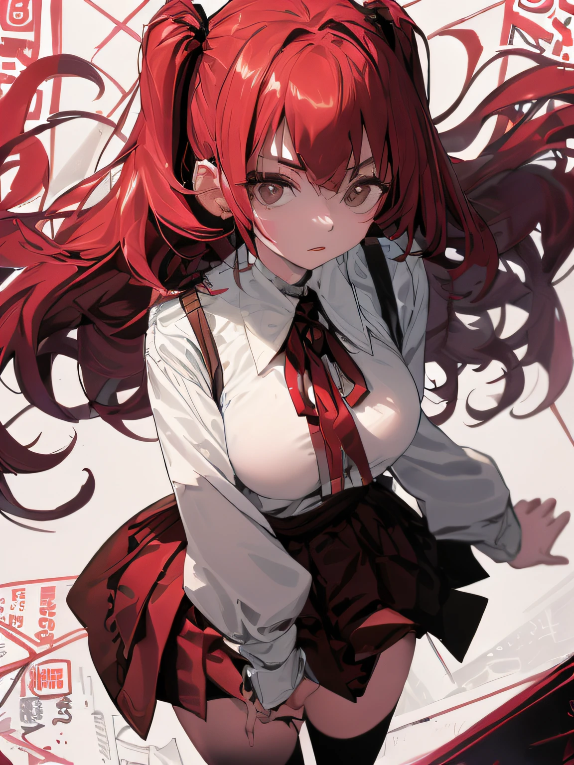 (masterpiece、top-quality),(comic book style),(linear art_Anime),(masutepiece, Best Quality, ),(Laura Bad Picture:1.2),(Lora Add Details:1.2),Highly detailed flat color:0.8, 8K,1 girl in,hi-school girl、high-school uniform、dark red hair、Longhaire、dark brown eyes、school background