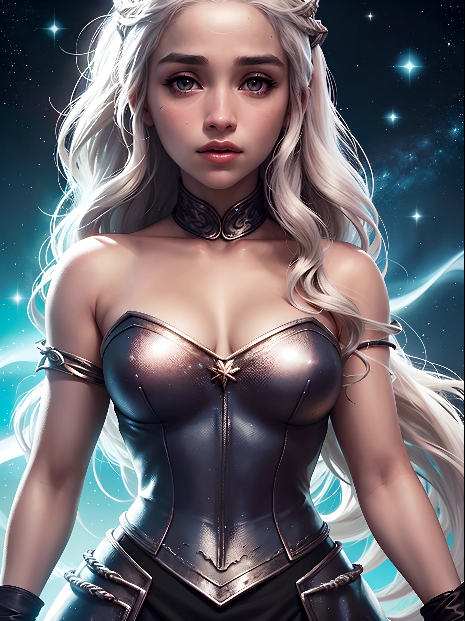 1garota, Daenerys zangada, close-up, fogo em seus olhos, glittering particles