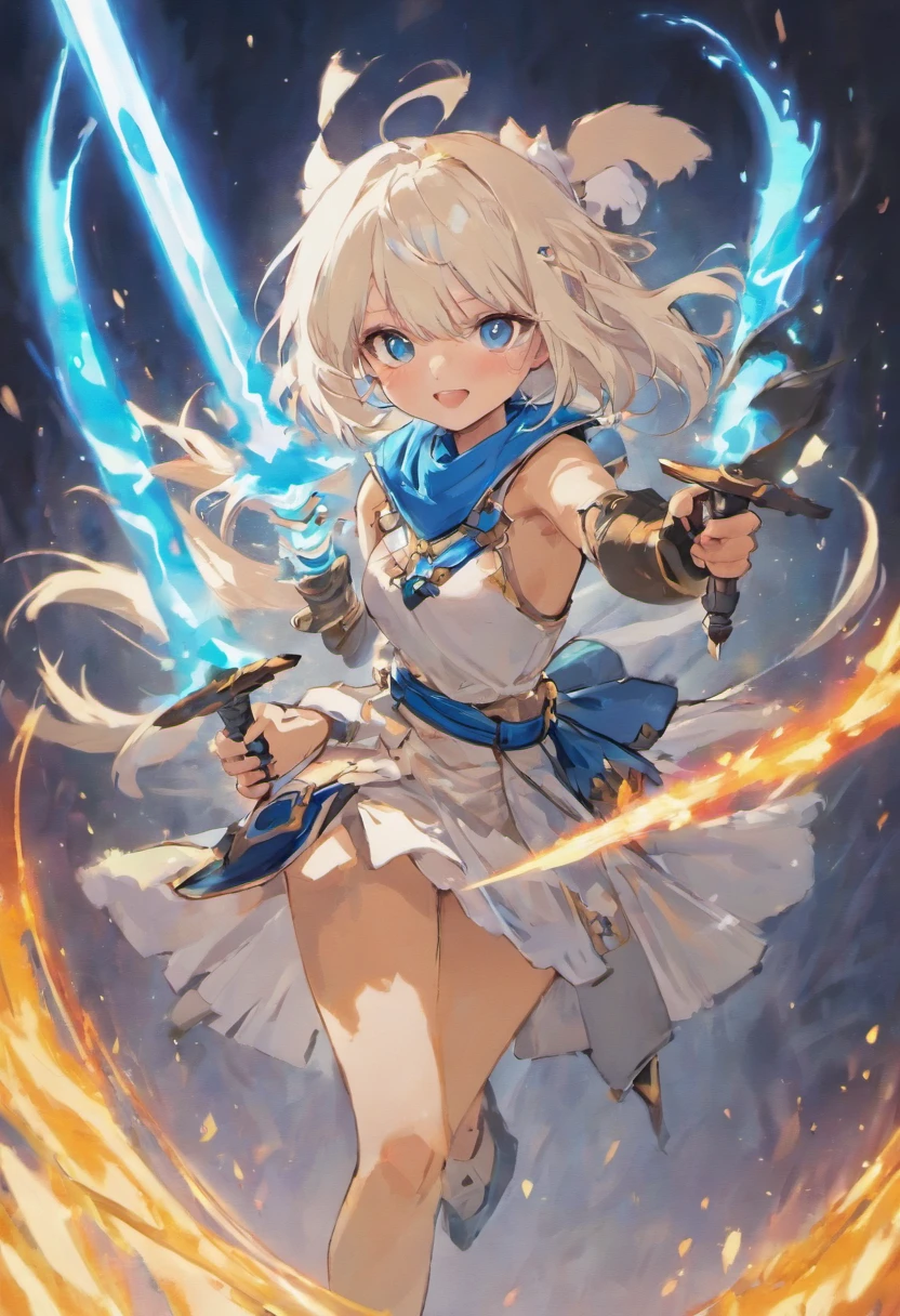 (Blue background:1.4),(summoner war, valkyrja)，(Game illustration:1.3，paper art:1.3, Quilted paper art:1.2),( reasonable design, Clear lines, High sharpness,Best quality, Very detailed, Masterpiece, movie light effect, 4K )