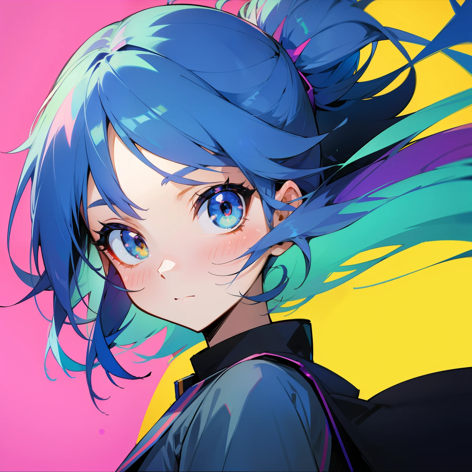 cool colorful moe girl with a stereotypical moe expression