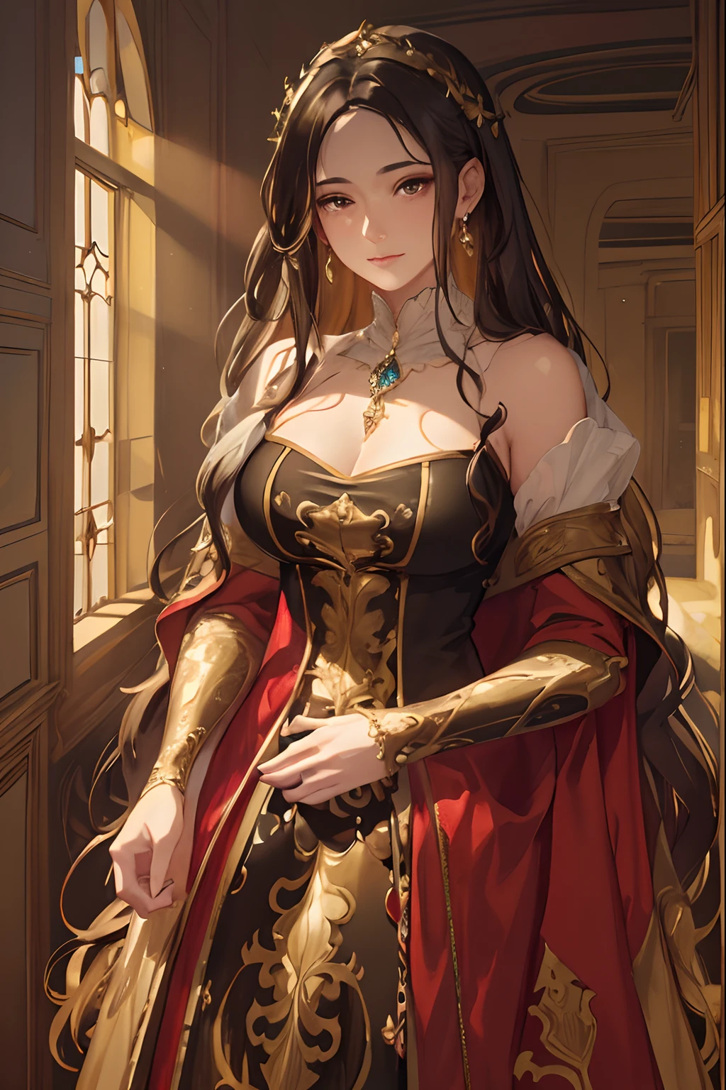 "(best quality,highres) A person holding a crystal wine glass, (realistic) with elegant fingers wrapped around the stem, (vivid colors) reflecting the warm hues of a candle-lit room. (medium:oil painting) The glass is beautifully crafted, (ultra-detailed) capturing intricate details of the delicate engravings and sparkling crystals. (soft focus) The background is a softly blurred interior, (studio lighting) where the warm, golden light gently illuminates the scene. (subtle shadows) Soft shadows play across the person's face, lending a sense of depth and realism. (subtle textures) The velvet tablecloth adds a touch of luxury, (subtle highlights) its sheen catching the light. (subtle reflections) The wine inside the glass shimmers, exuding a sense of richness and sophistication. The overall composition evokes a feeling of elegance and tranquility, inviting the viewer to savor the beauty and serenity of the moment."