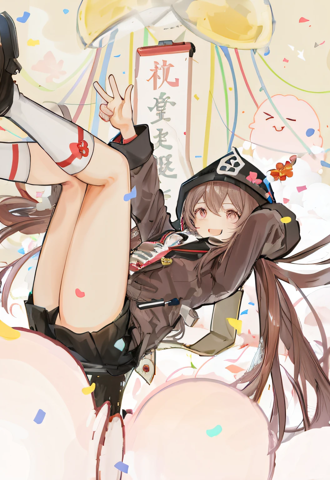 Anime girl lying on clouds,Mobile phone in hand, cheerfulness!!!, at pixiv, Pisif Contest Champion, Pisif, exciting illustration, akane owari danganronpa, Highest rated on Pisif, Aromatic, Popular on Pixiv, Pisif 3DCG, Kantai collection style, Thighs!!!!!!, by Kamagurka