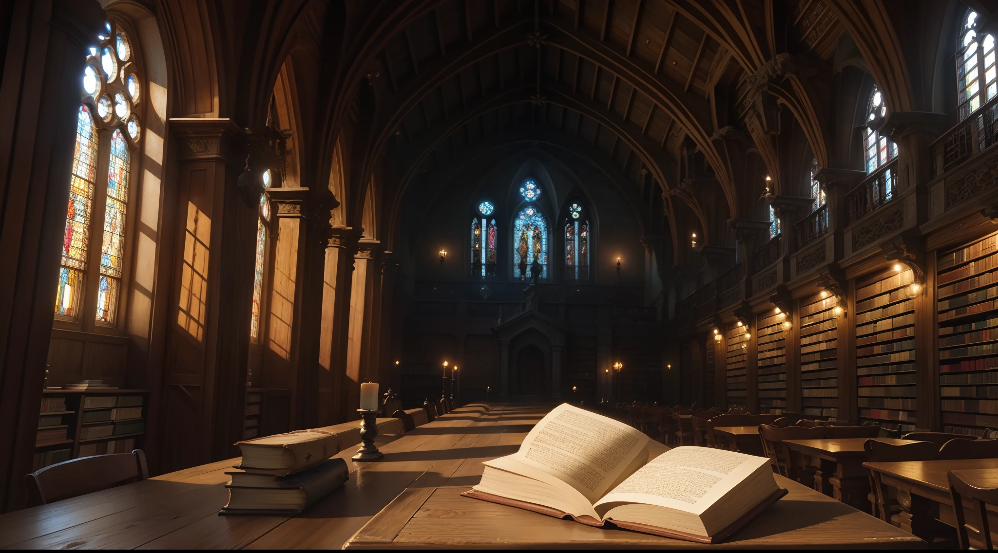 Sabio lendo livros, estilo rpg, realista, Historical Library, biblia sagrada, monge, local bem iluminado, cortinas nas janelas, alta qualidade, rustic wood.