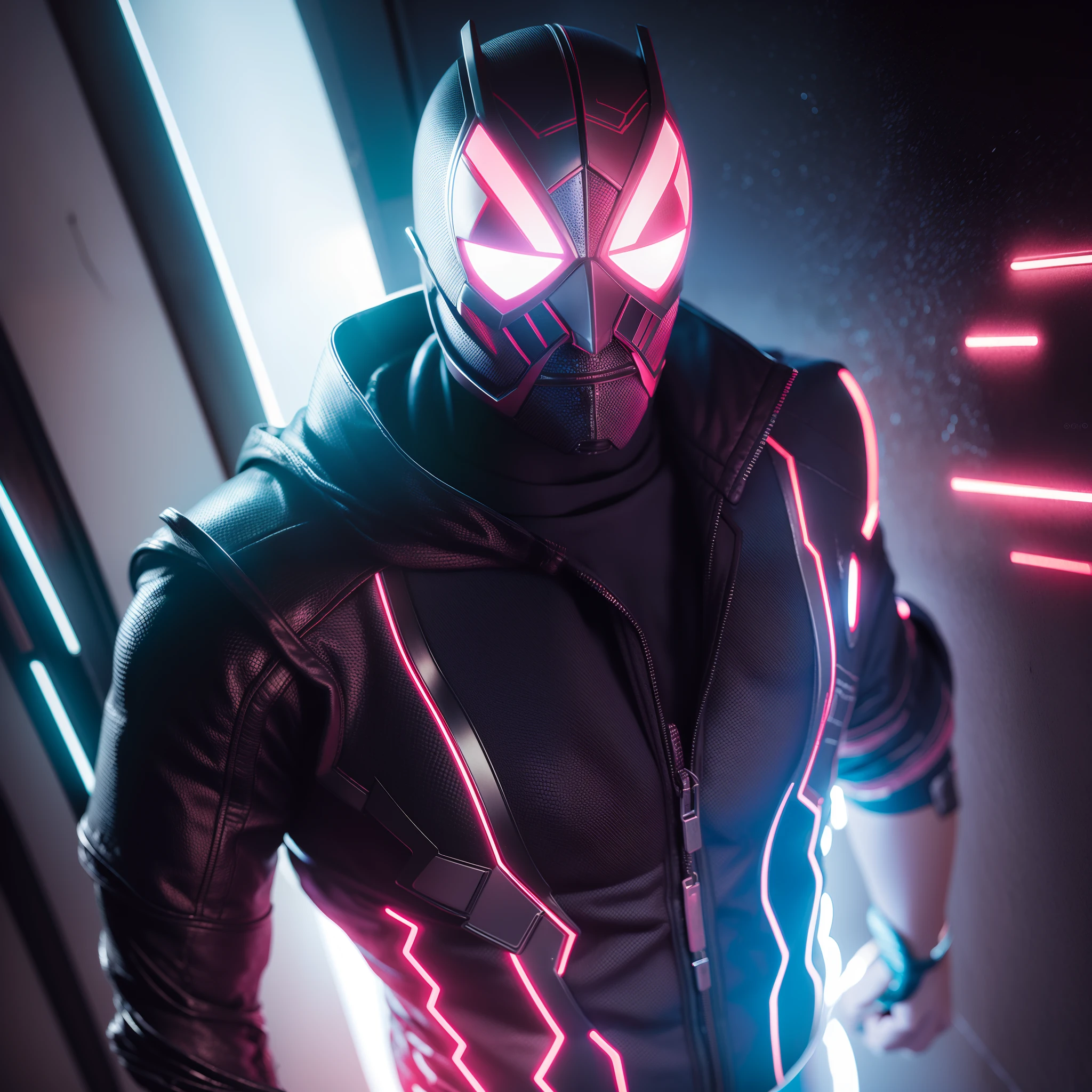 Homem-aranha cyberpunk, Neon light, realista, post apocalyptic future
