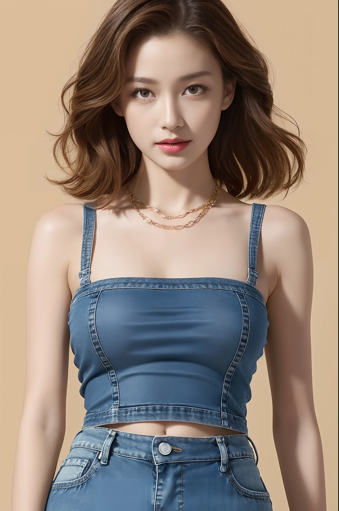 (( are very small、tomgirl、small head))、(Clear Abs:1.1)、(the perfect body:1.1)、(short wavy light brown hair:1.2)、Sauvage Hair、Chain Necklace、fully body photo、crowdedstreets、((Denim shorts))、Gorgeous camisole、(Very detailed CG 8k wallpaper)、(extremely delicate and beautiful)、(​masterpiece)、(top-quality:1.0)、(超A high resolution:1.0)、beautiful  lighting、realistic shadow、[hight resolution]、Delicate skin、 ultra-detailliert((colourfull)))、Model body type