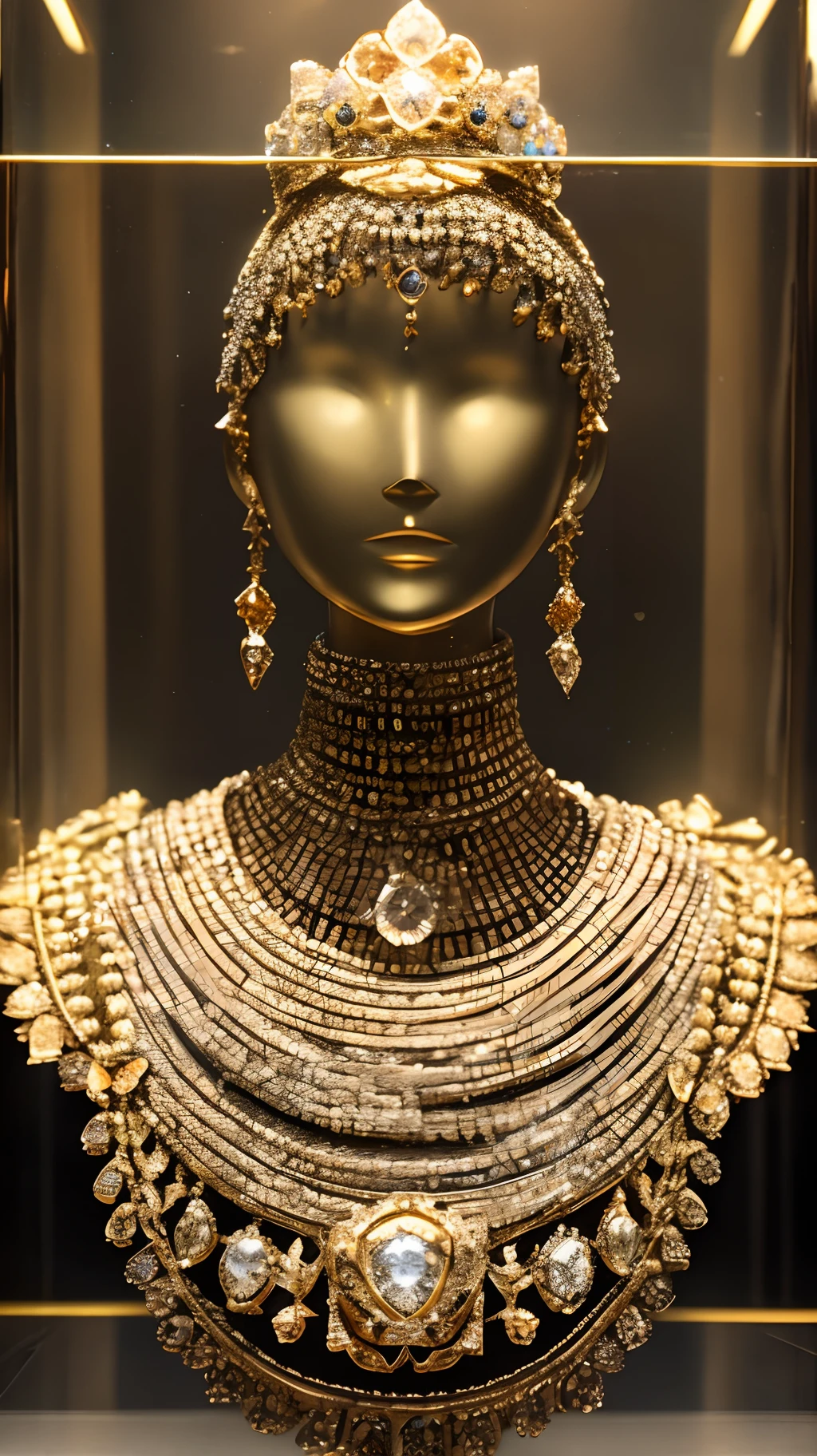 Diamonds in display cases,Premium diamonds,High-value jewelry,High-value metals,luxury goods,no depth of field,Full Focus,Puzzles are prohibited, Detailed and complex background, glittery, reflective light, hyper HD, Award-Awarded, A high resolution, High detail, Chiaroscuro, Cinematic lighting, Masterpiece, Anatomically correct, Super detail, High quality, High details, Best quality, 16k