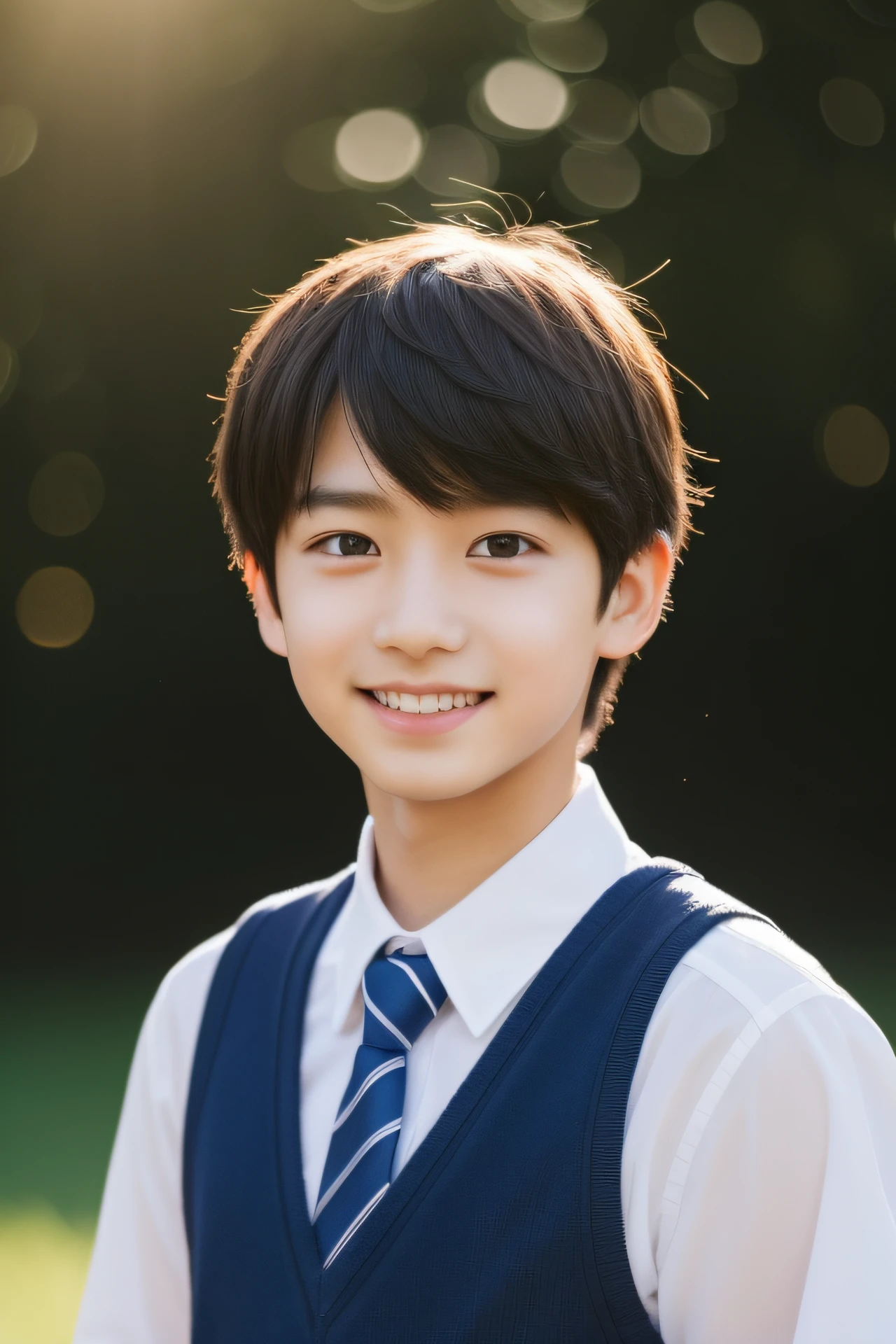 1 boy、校服、A slight smil、School route、Schools、Looking into the distance、Full body portrait、(Photorealsitic:1.4)、High school students、Japan Boys、A dark-haired、The upper part of the body、a cool、An ultra-high picture quality、top-quality、masterpiece、18year old、the setting sun、Sunlight