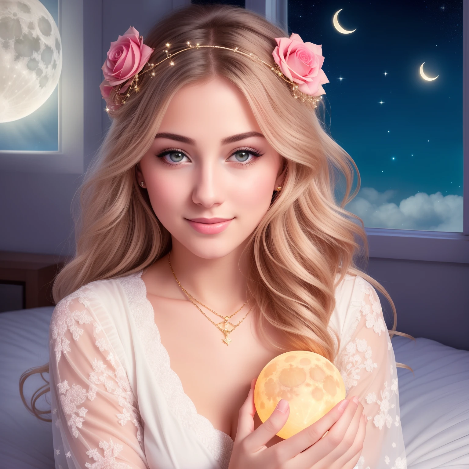 (best quality,4k,8k,highres,masterpiece:1.2),ultra-detailed,(realistic,photorealistic,photo-realistic:1.37),sailor moon,flirtatious,lying in bed,beautiful detailed eyes,beautiful detailed lips,extremely detailed eyes and face,long eyelashes,moonlit bedroom,vivid colors,soft lighting,romantic atmosphere,lacy bed sheets,sparkling outfit,glowing moon necklace,playful smile,looking directly at the viewer,dreamy expression,anime style,flower petals drifting in the air,calm and serene background music,gentle breeze through the window,celestial magic in the room,whispering secrets into the moon,subtle blush on her cheeks,cute crescent moon hair accessory,temporarily suspending time,peaceful and relaxing ambiance,tranquil night sky,enchanted dreams in her eyes,confident and alluring pose,gazing at the stars outside the window,mischievous glimmer in her eyes,comfortable and inviting bedroom,gentle moonlight illuminating her features