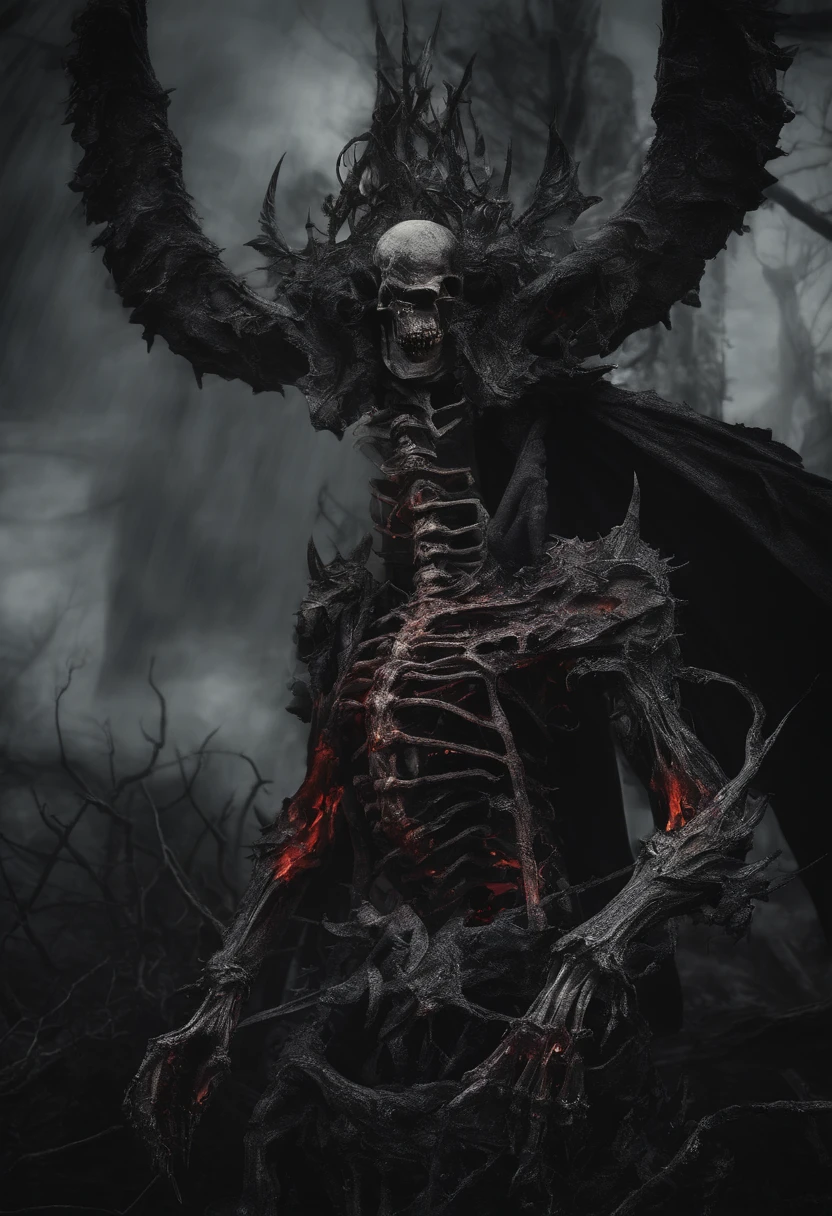 devil horns,Claws,battleaxe,Spooky environment,dentes pontiagudos,Berserker,full bodyesbian,Powerful aura,A strong sense of oppression,incredibly detailed,Red-eyed skeleton,The flames of hell are raging,Skeleton Legion,Ultra photo realsisim