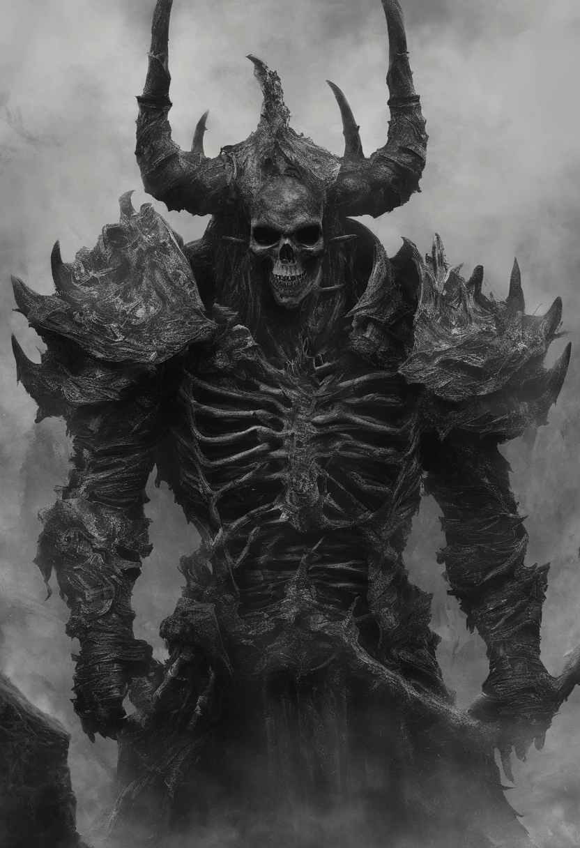 devil horns,Claws,battleaxe,Spooky environment,dentes pontiagudos,Berserker,full bodyesbian,Powerful aura,A strong sense of oppression,incredibly detailed,Red-eyed skeleton,The flames of hell are raging,Skeleton Legion,Ultra photo realsisim