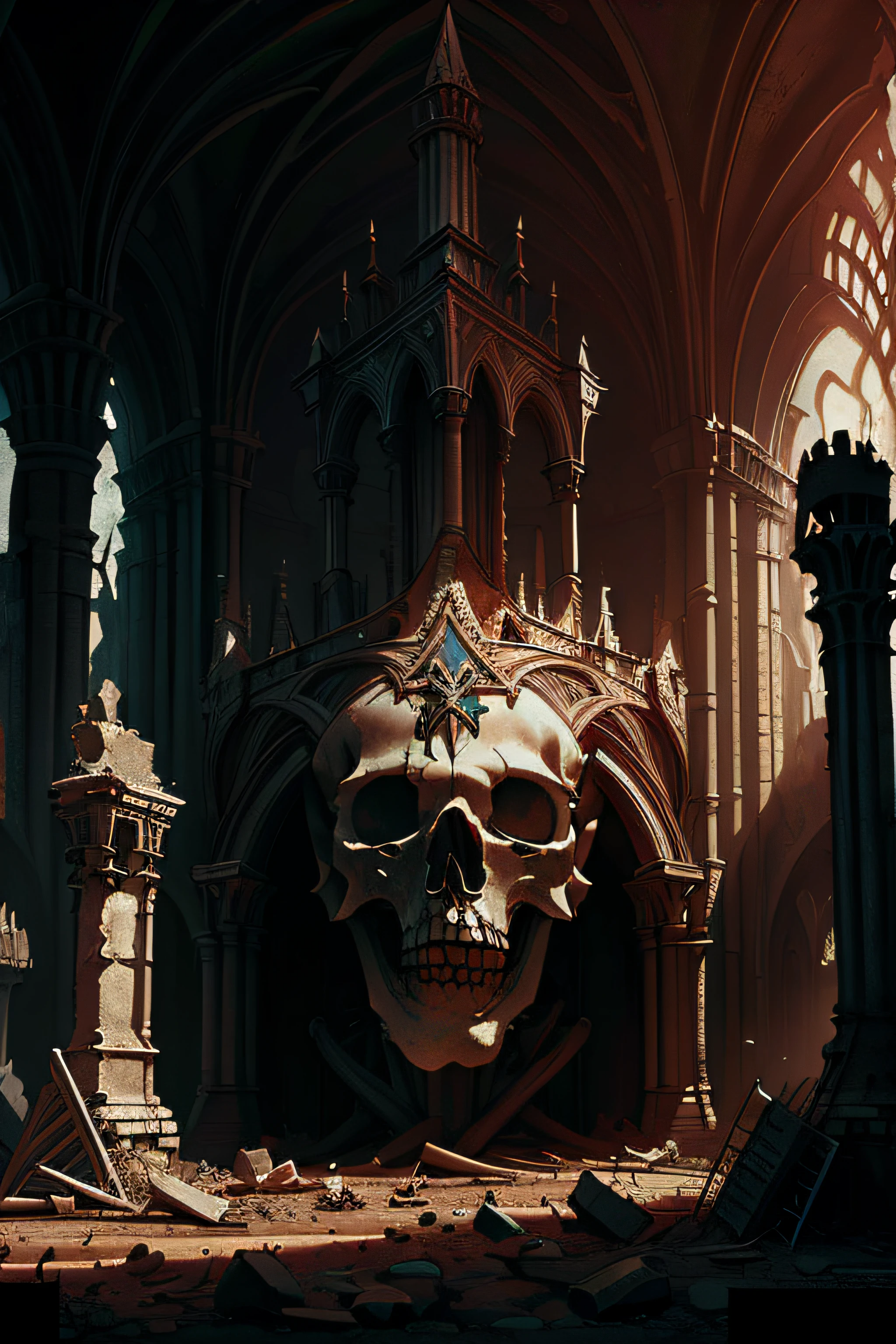 Zdzisław Beksiński slavic symbols polish christian ruins bones sculpture, realistic, octane renderer, realistic lens, studio lighting, painting --auto