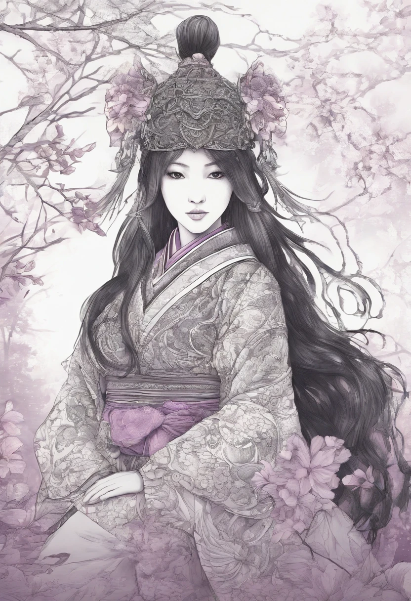 japanese female,riding,armored japanese horse,beautiful detailed eyes,beautiful detailed lips,extremely detailed eyes and face,long eyelashes,traditional japanese clothing,sakura blossoms floating in the background,bamboo forest,majestic mountain range,illuminated by soft sunlight,serene expression,confident posture,vibrant colors,highres,physically-based rendering,portraits,Japan-landscape,subtle pink and purple hues,stunning lighting effects
