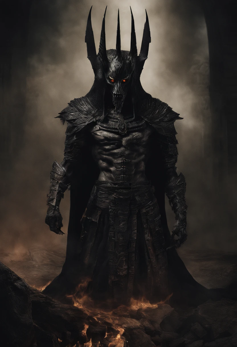 Spooky environment,Anubis,full bodyesbian,Powerful aura,A strong sense of oppression,incredibly detailed,The flames of hell are raging,Skeleton Legion,Ultra photo realsisim