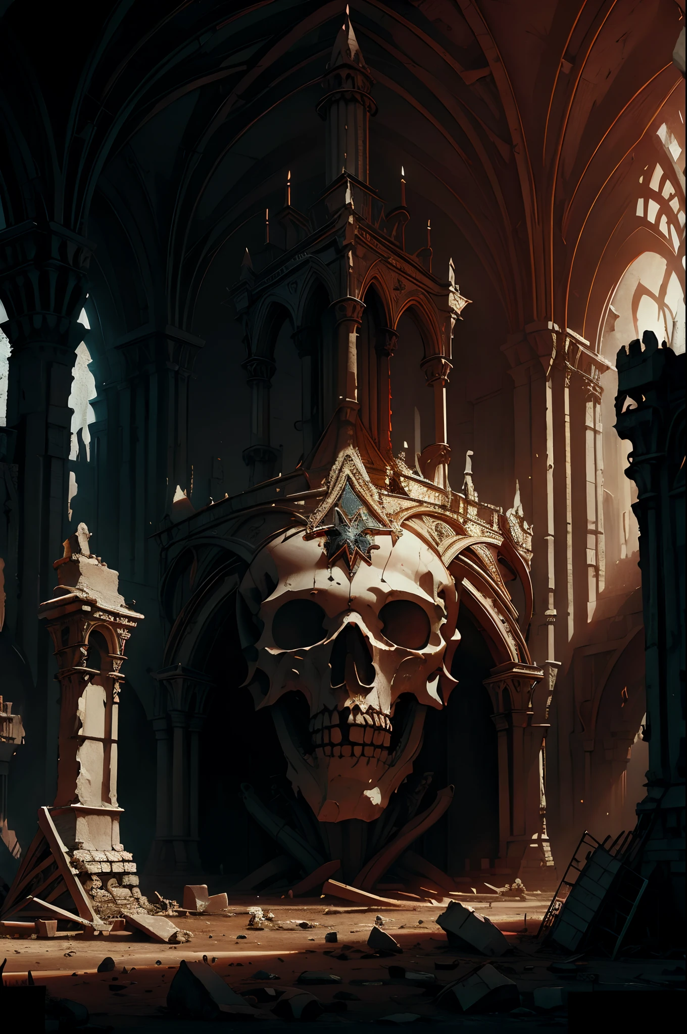 Zdzisław Beksiński slavic symbols polish christian ruins bones sculpture, realistic, photography, sony alpha 7 , dof,  realistic lens, cinematic view, ancient temple